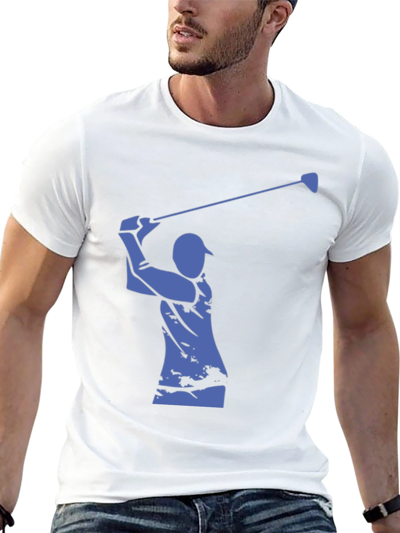 Golfer Silhouette Graphic Tee - Classic Black Cotton Shirt