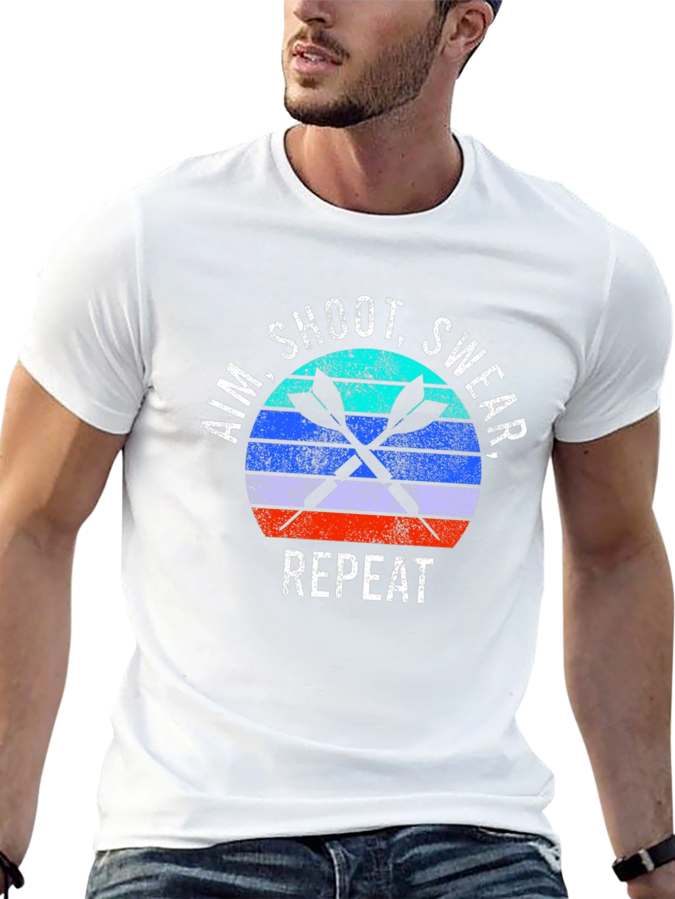 Aim Shoot Swear Repeat Retro Dart T-Shirt