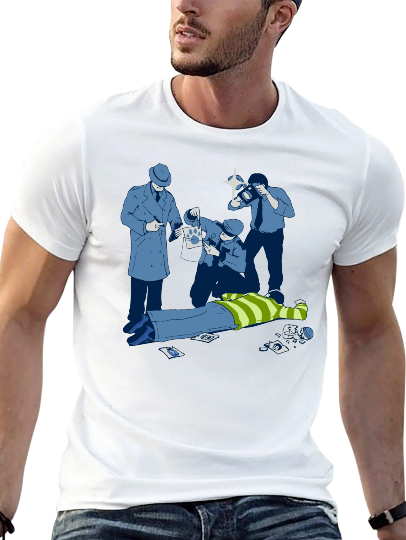 Cartoon Crime Scene Black T-Shirt