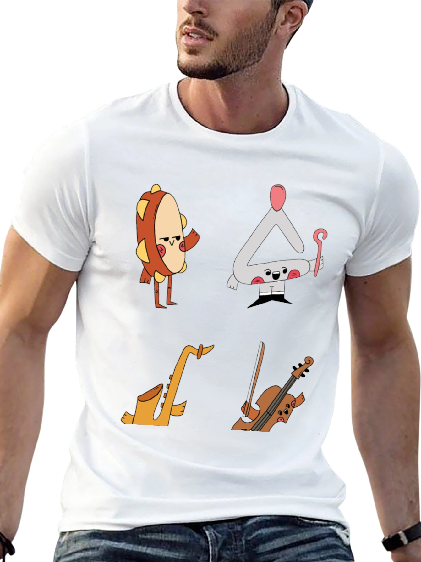 Musical Instrument Cartoon T-Shirt - Black