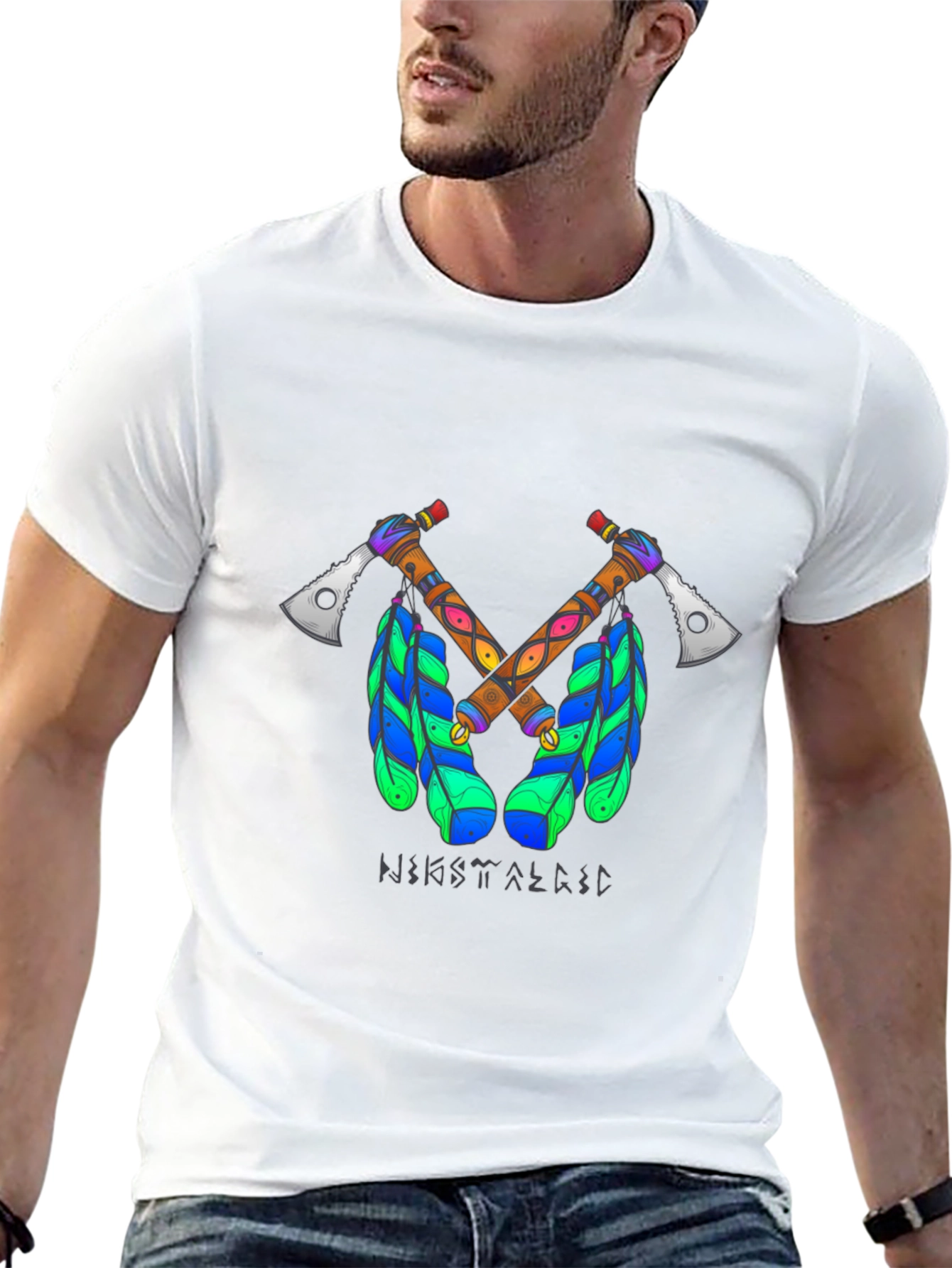 Tribal Axe T-Shirt - Crossed Tomahawks & Feathers