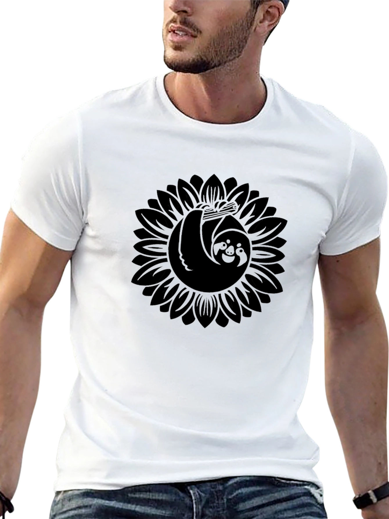 Sloth Sunflower Graphic Tee - Relaxed Fit Cotton T-Shirt