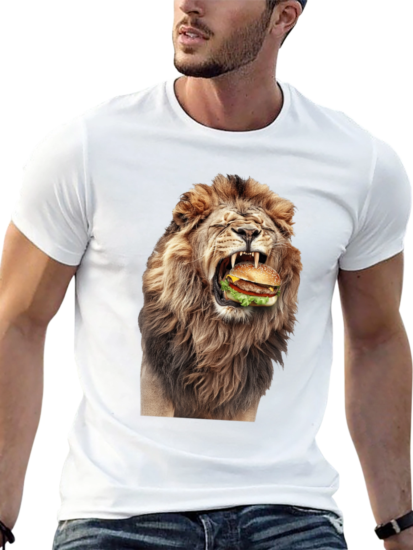 Lion Eating Burger Graphic T-Shirt - Black