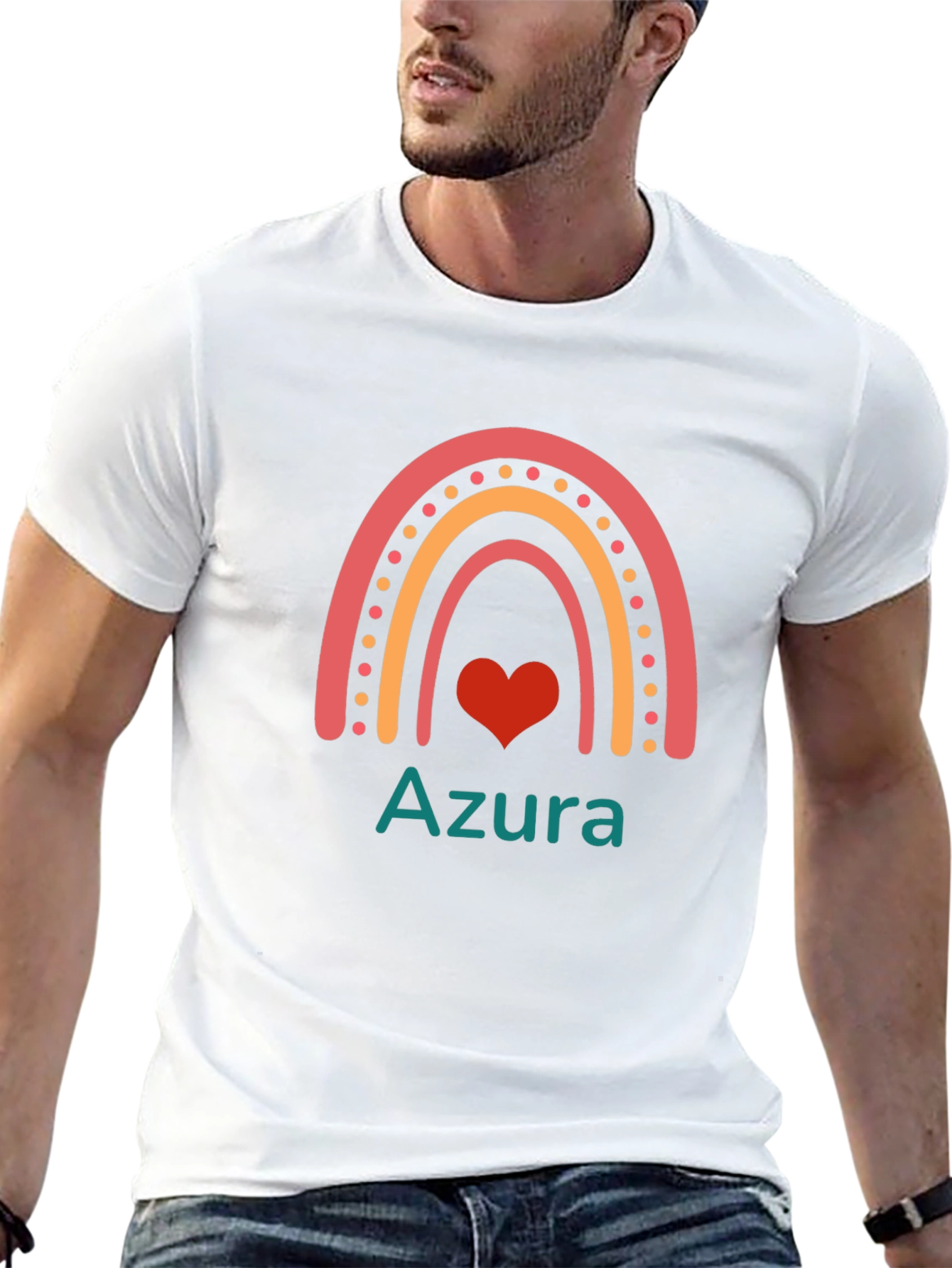 Rainbow Heart Azura Black Cotton Graphic Tee