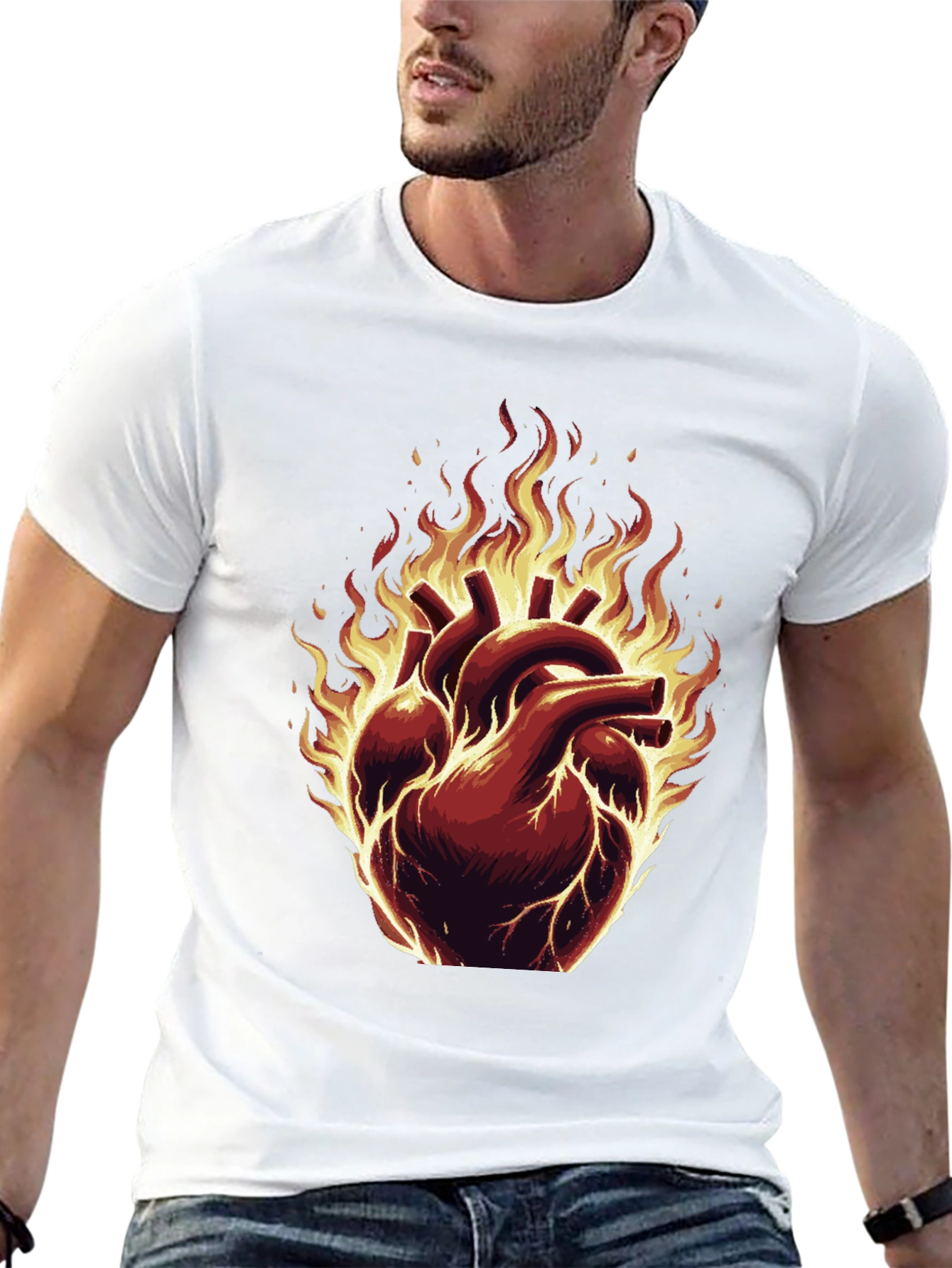 Fiery Heart Graphic Tee - Bold & Unique Design