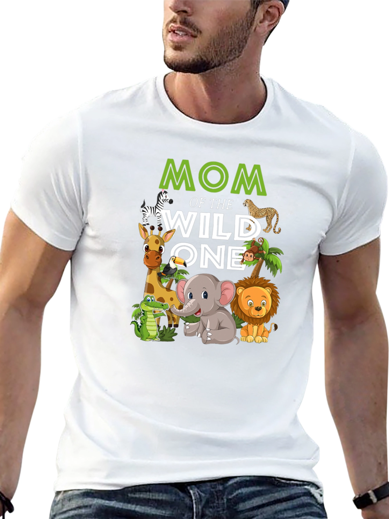 Mom of the Wild One Jungle Animals Graphic Tee