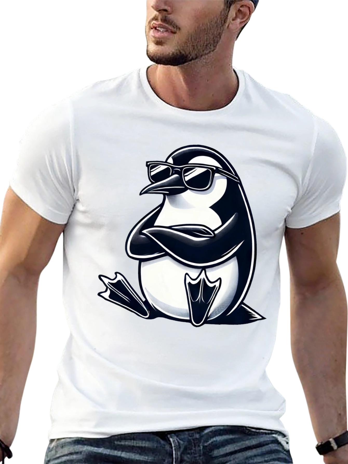 Cool Penguin Graphic Tee - Black Cotton T-Shirt