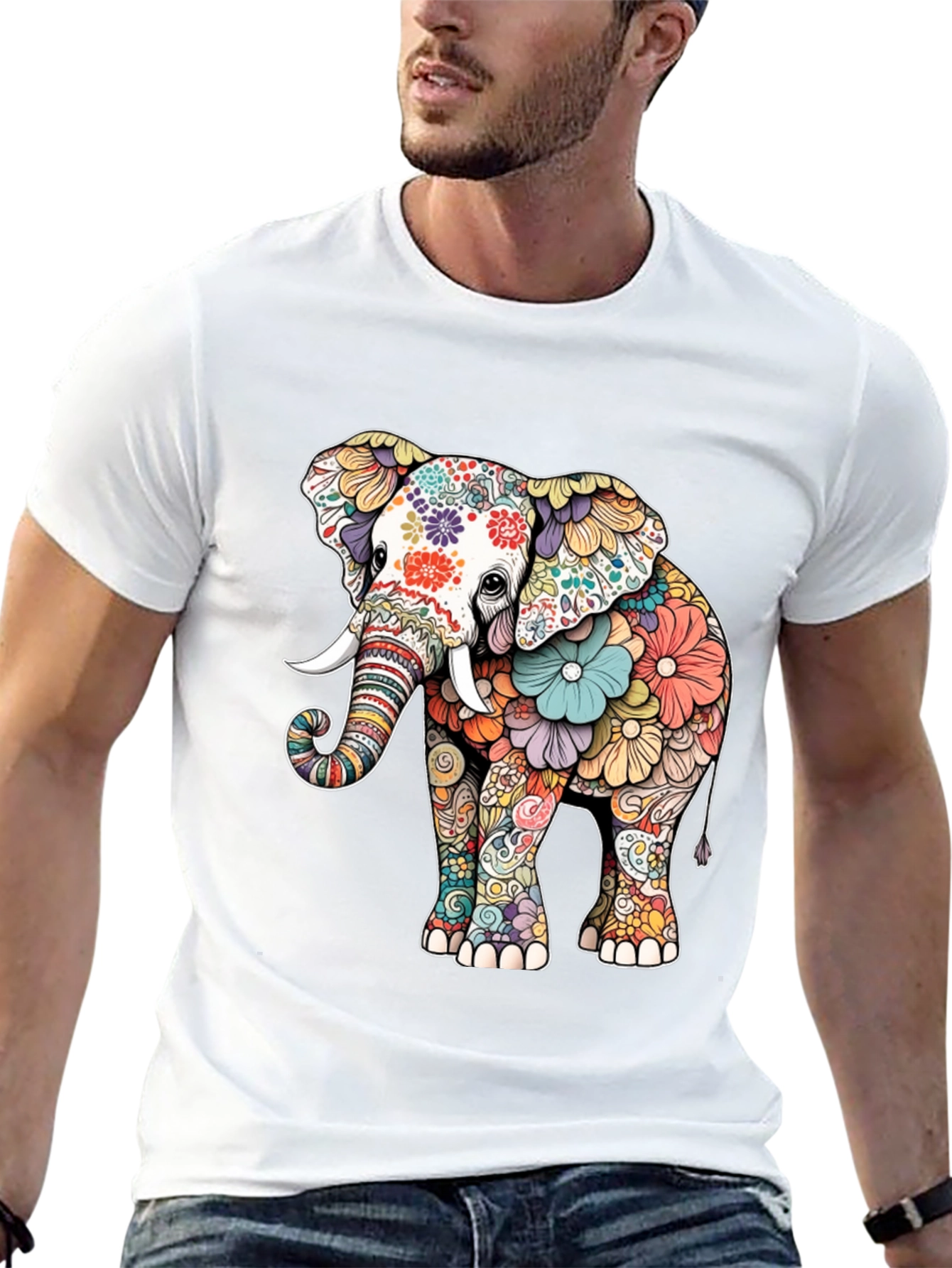 Floral Elephant Graphic Tee - Artistic Animal Design