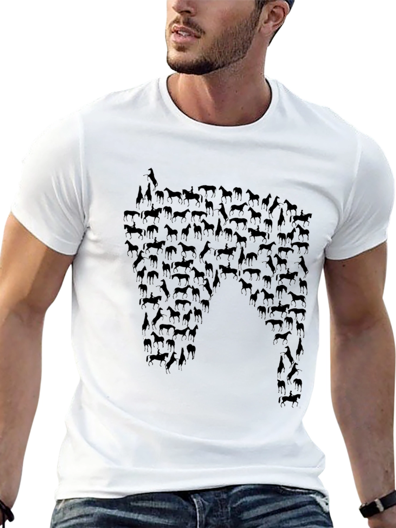 Horse Silhouette Graphic Tee - Black Cotton Blend