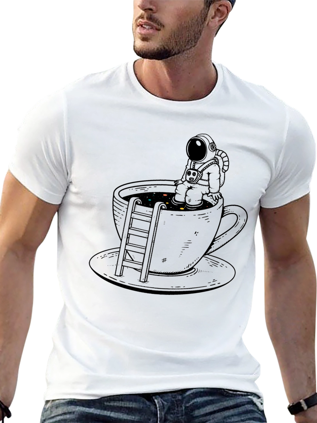 Astronaut Coffee Cup Graphic Tee - Black