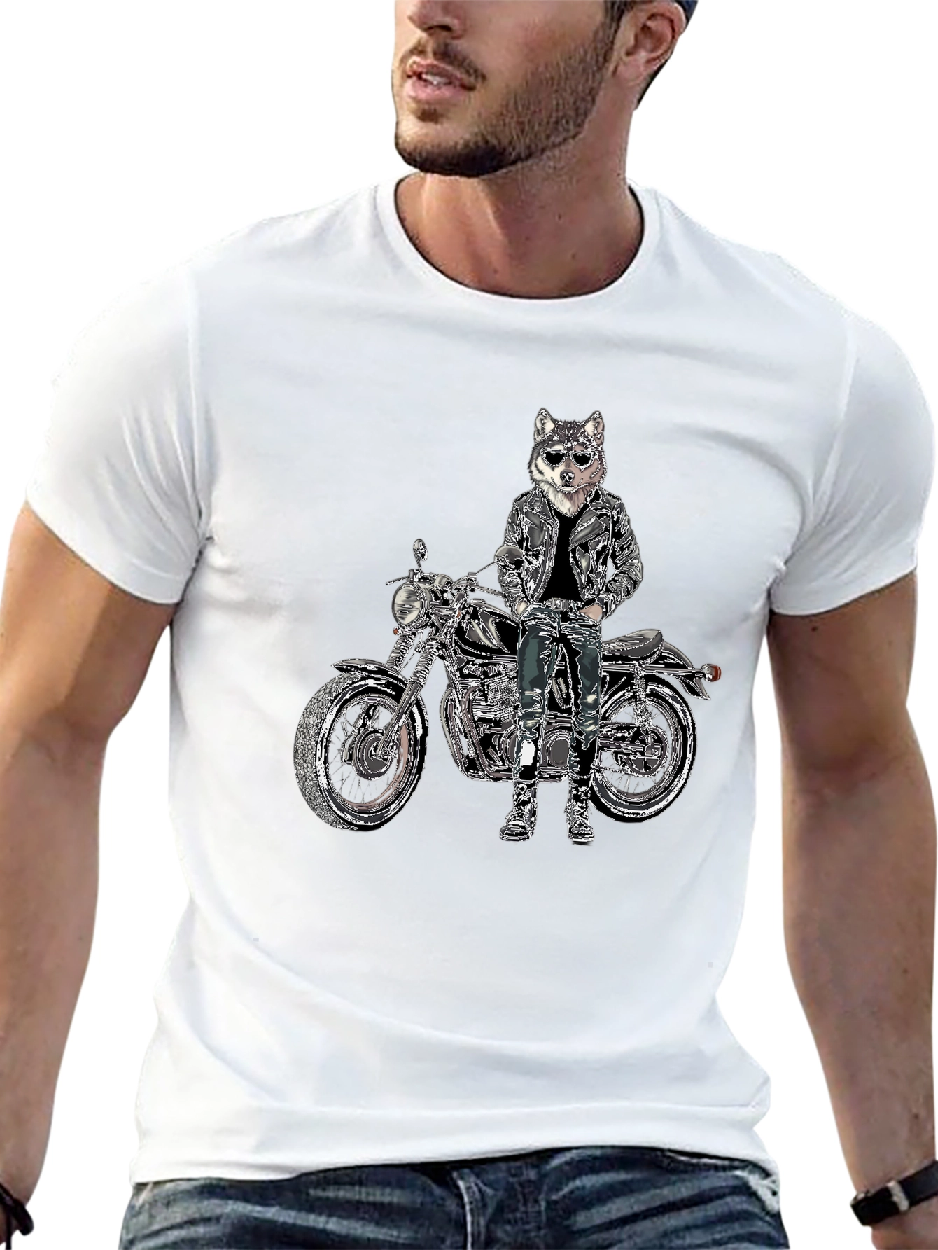 Mens Black T-Shirt with Biker Dog Design