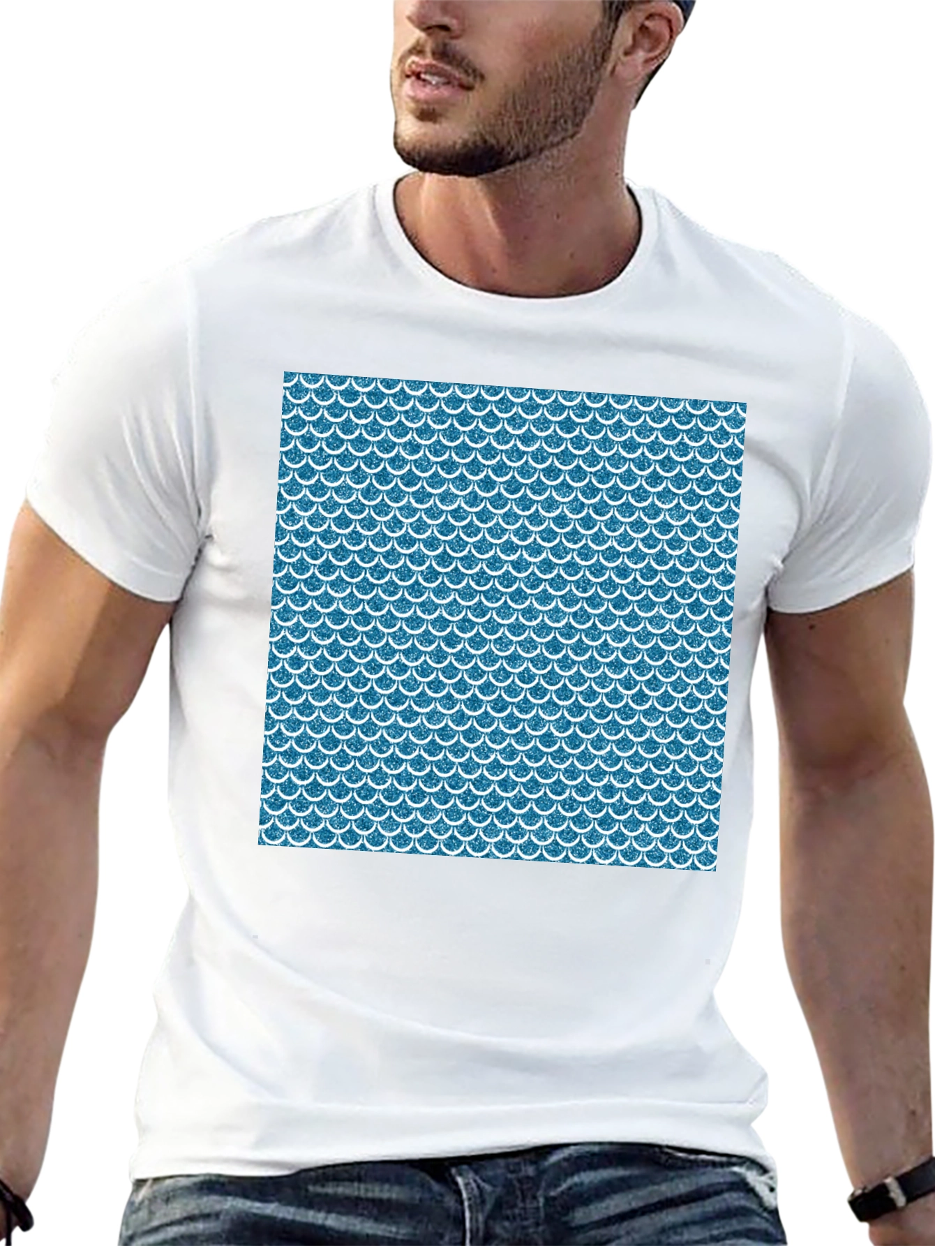 Blue Scale Pattern Black T-Shirt