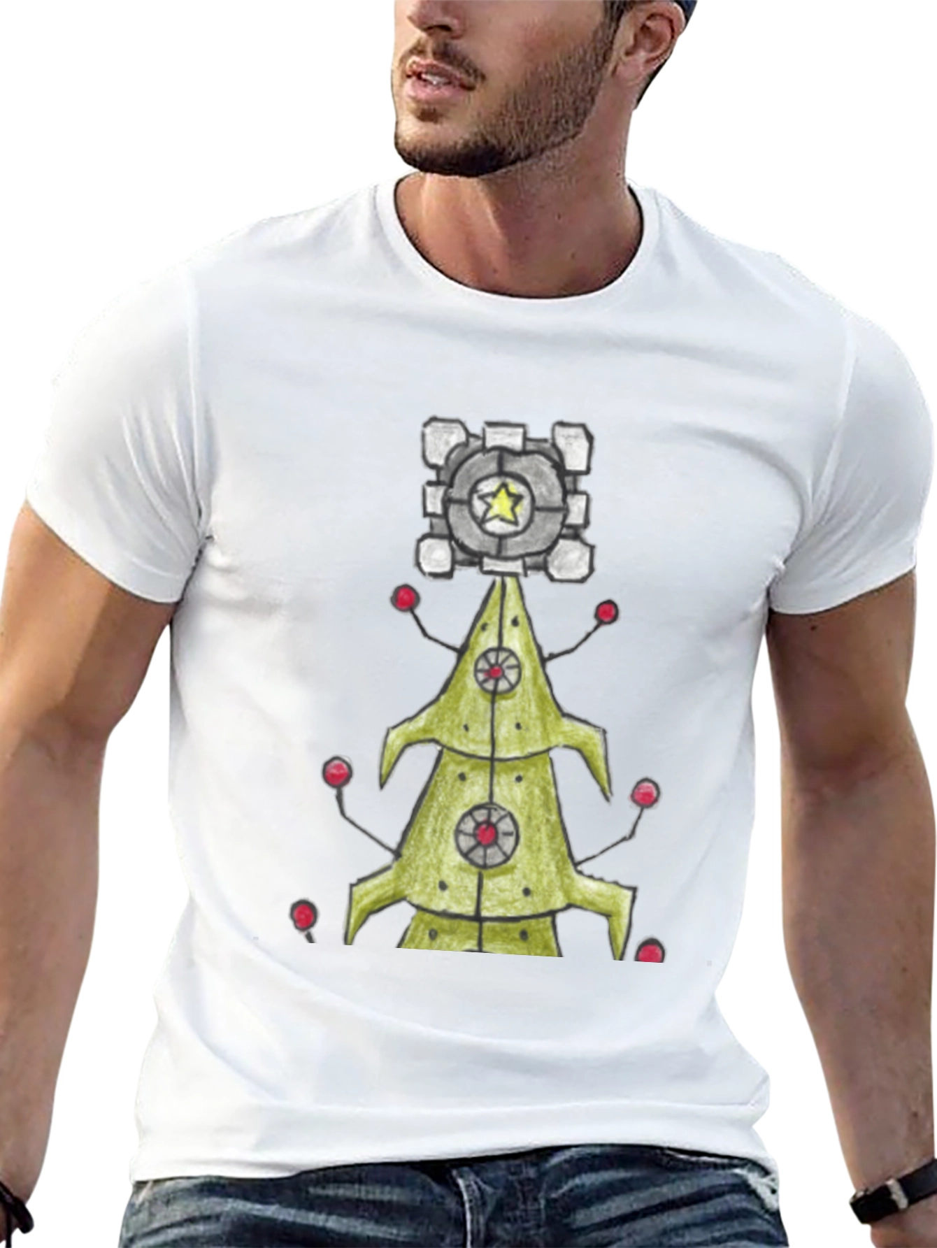 Portal Companion Cube Christmas Tree T-Shirt
