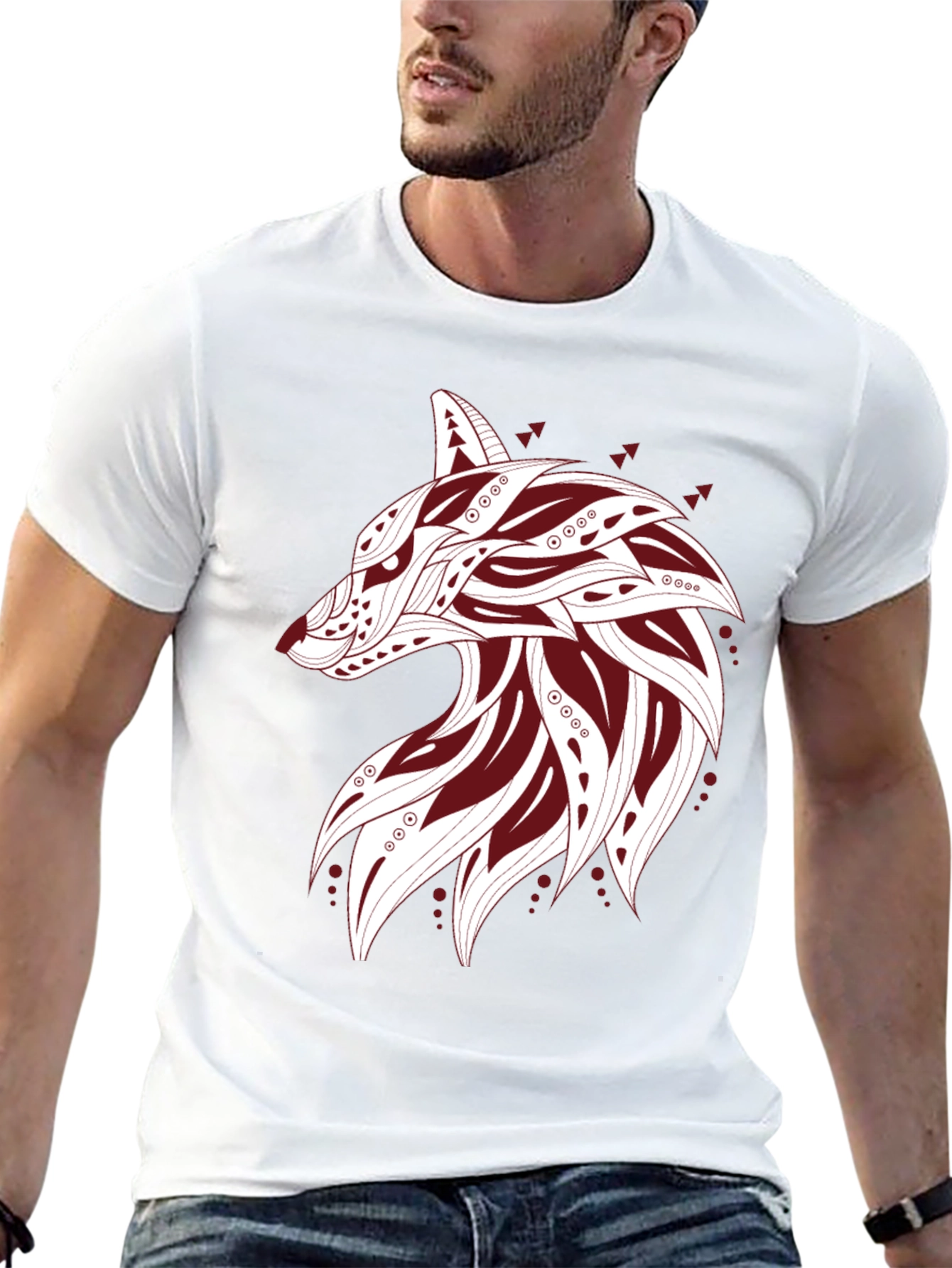 Tribal Wolf Graphic Tee - Stylish Black T-Shirt