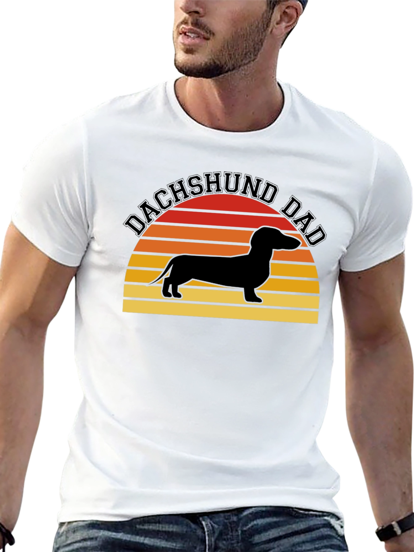 Dachshund Dad Retro Sunset Graphic Tee