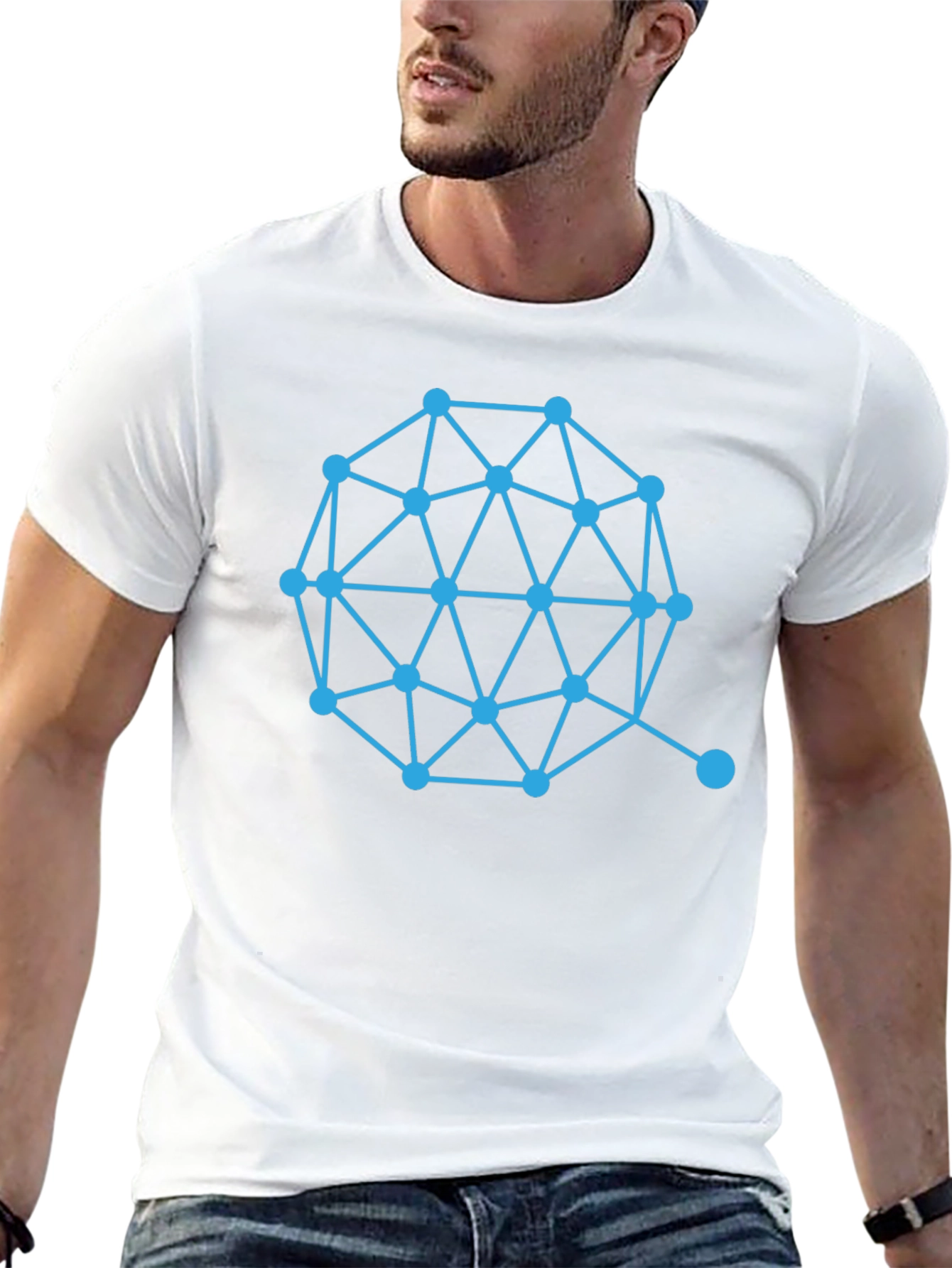 Geometric Node Network Black T-Shirt