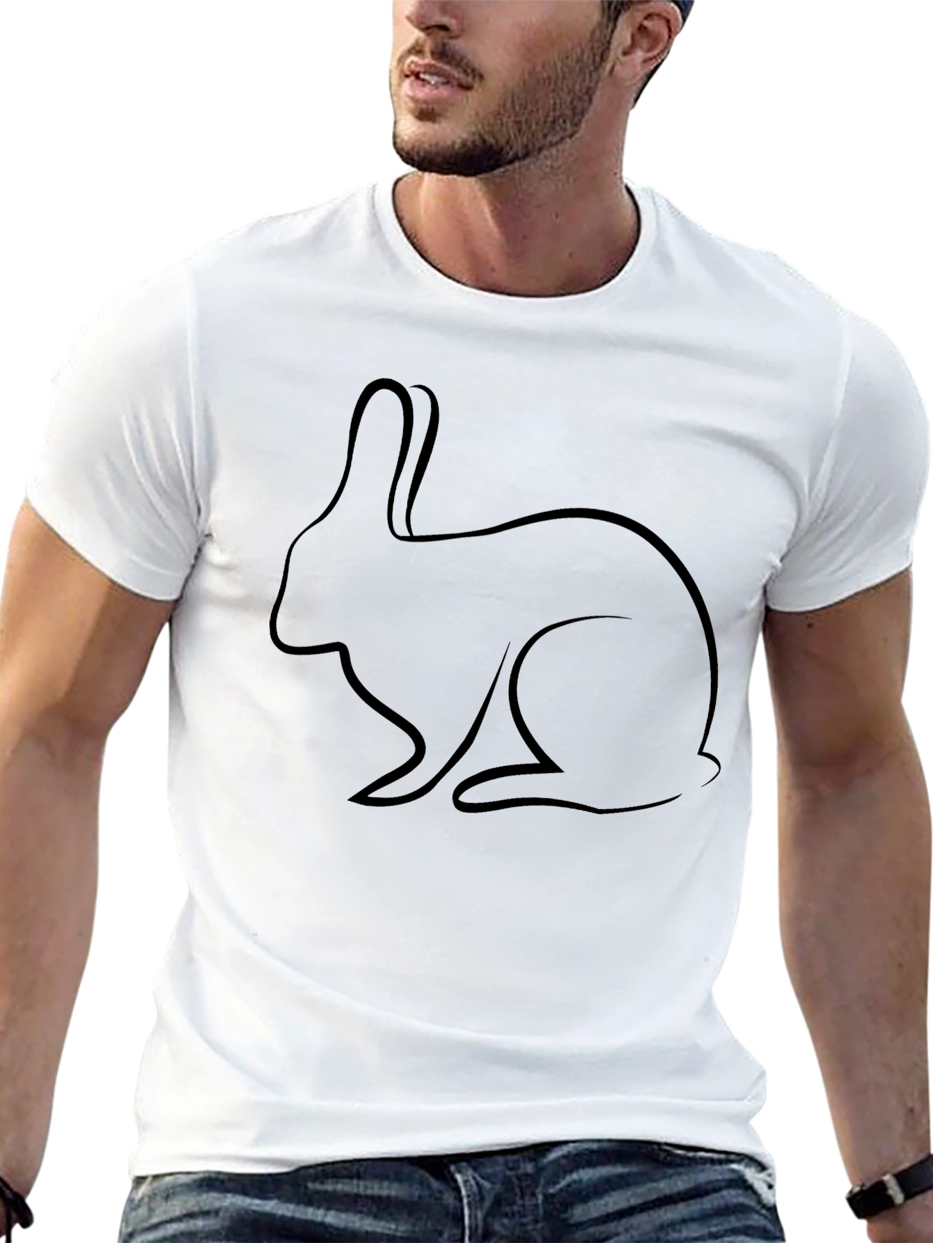 Rabbit Outline Graphic Tee - Stylish Black Shirt