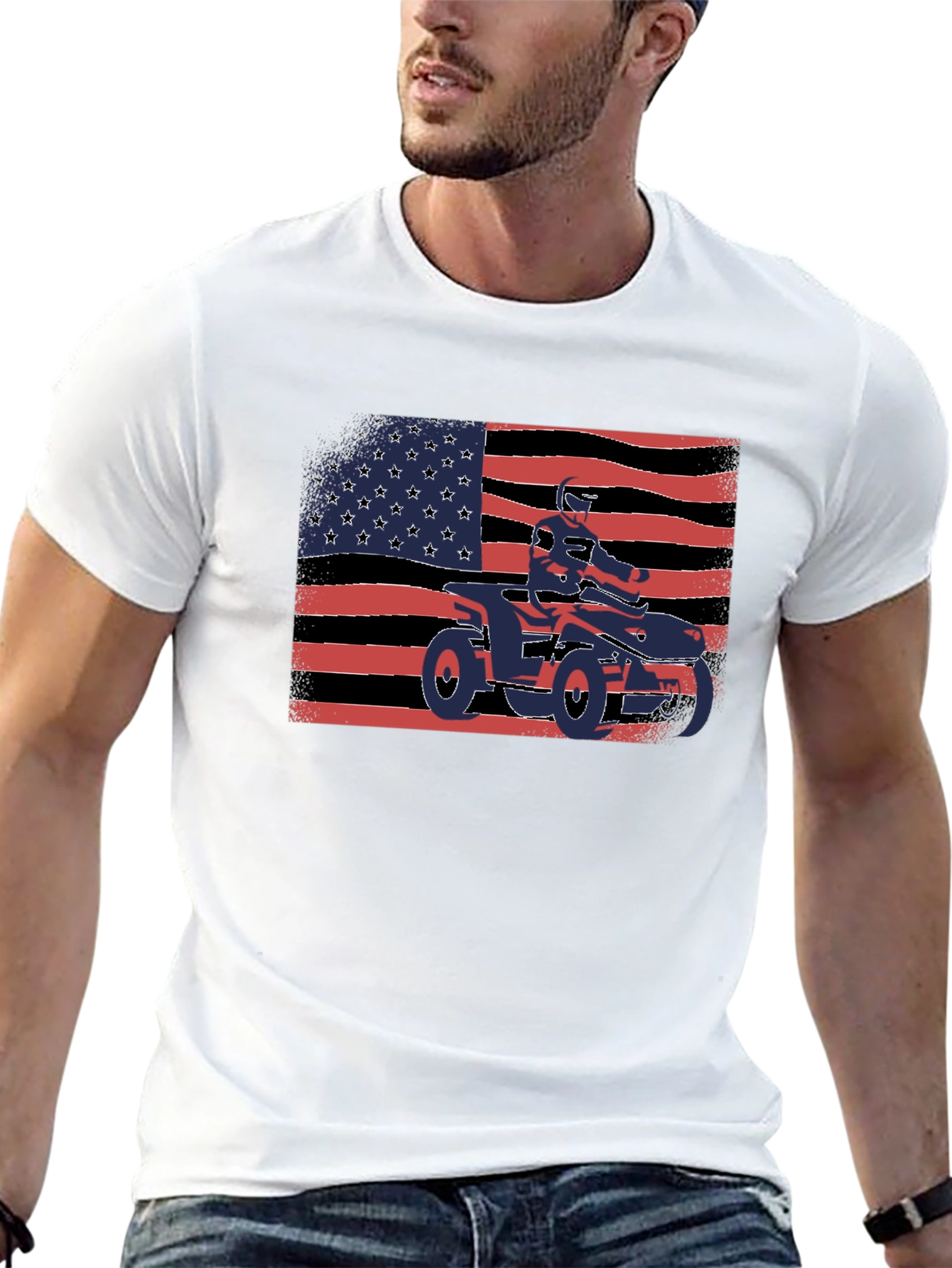 Patriotic ATV Rider T-Shirt - USA Flag Graphic Tee