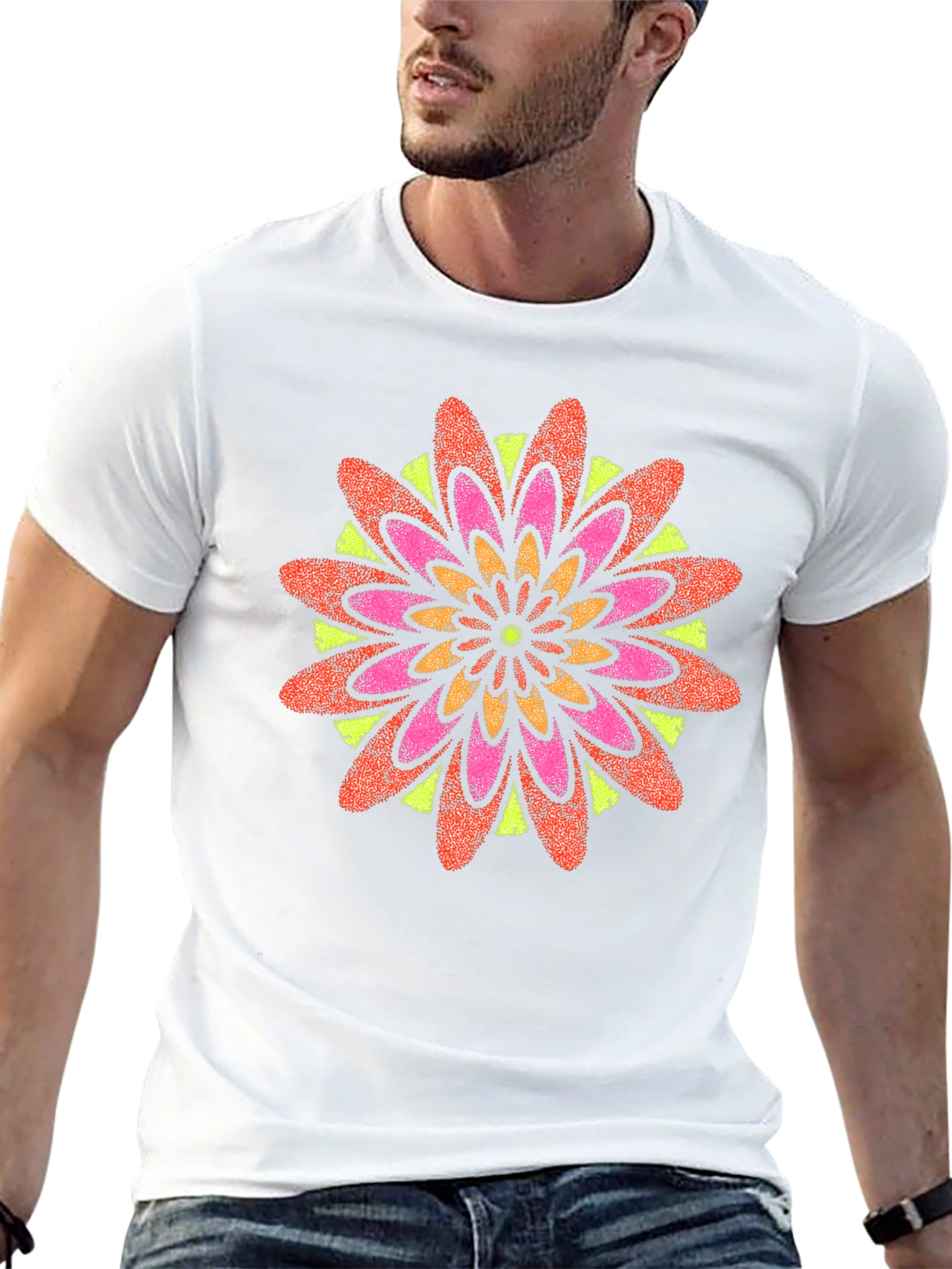Vibrant Floral Mandala Black T-Shirt