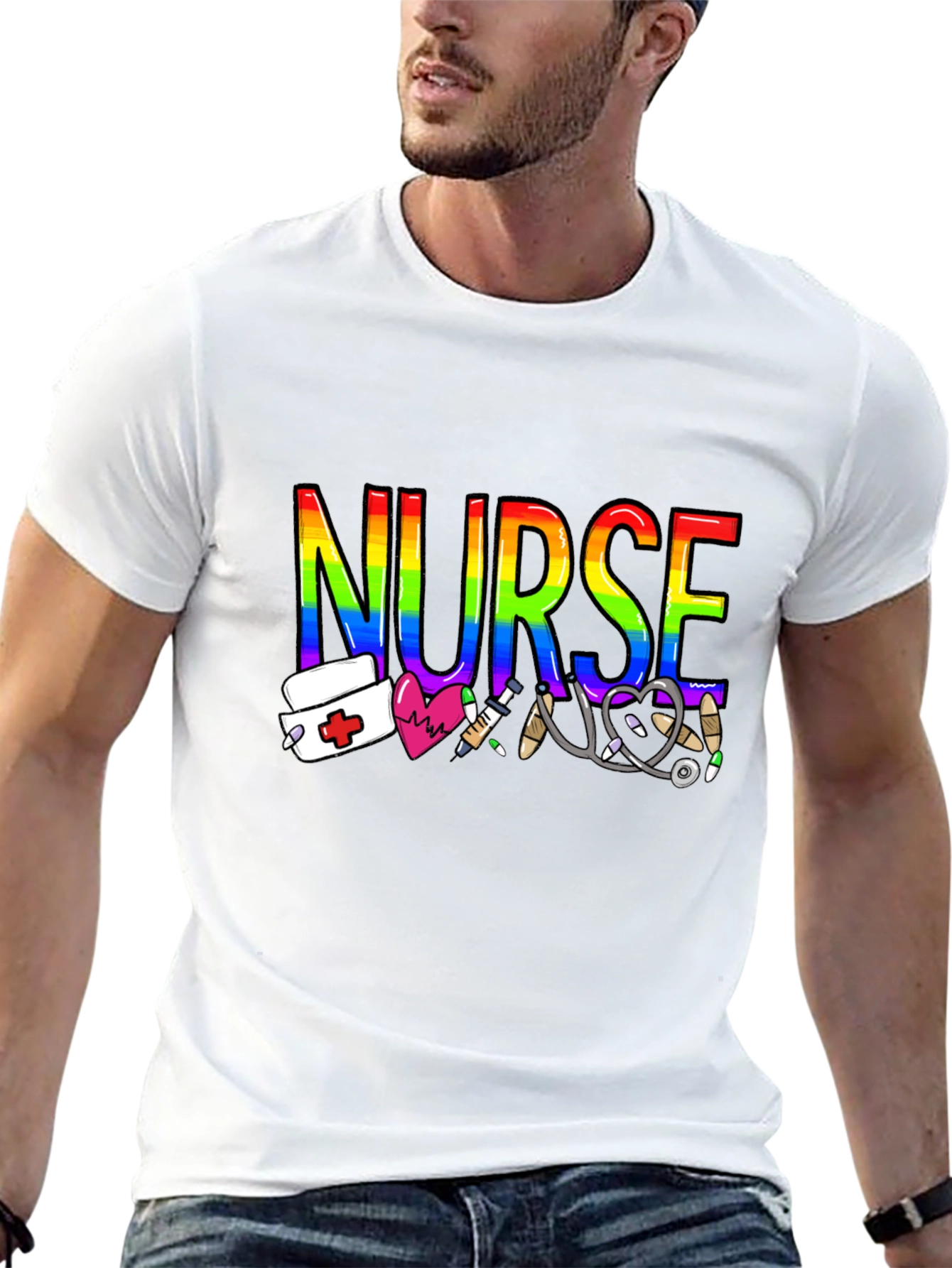 Rainbow Nurse Graphic T-Shirt - Medical Pride Tee