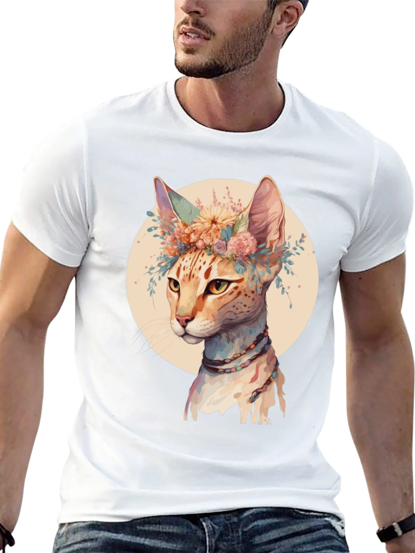 Boho Cat Floral Crown T-Shirt