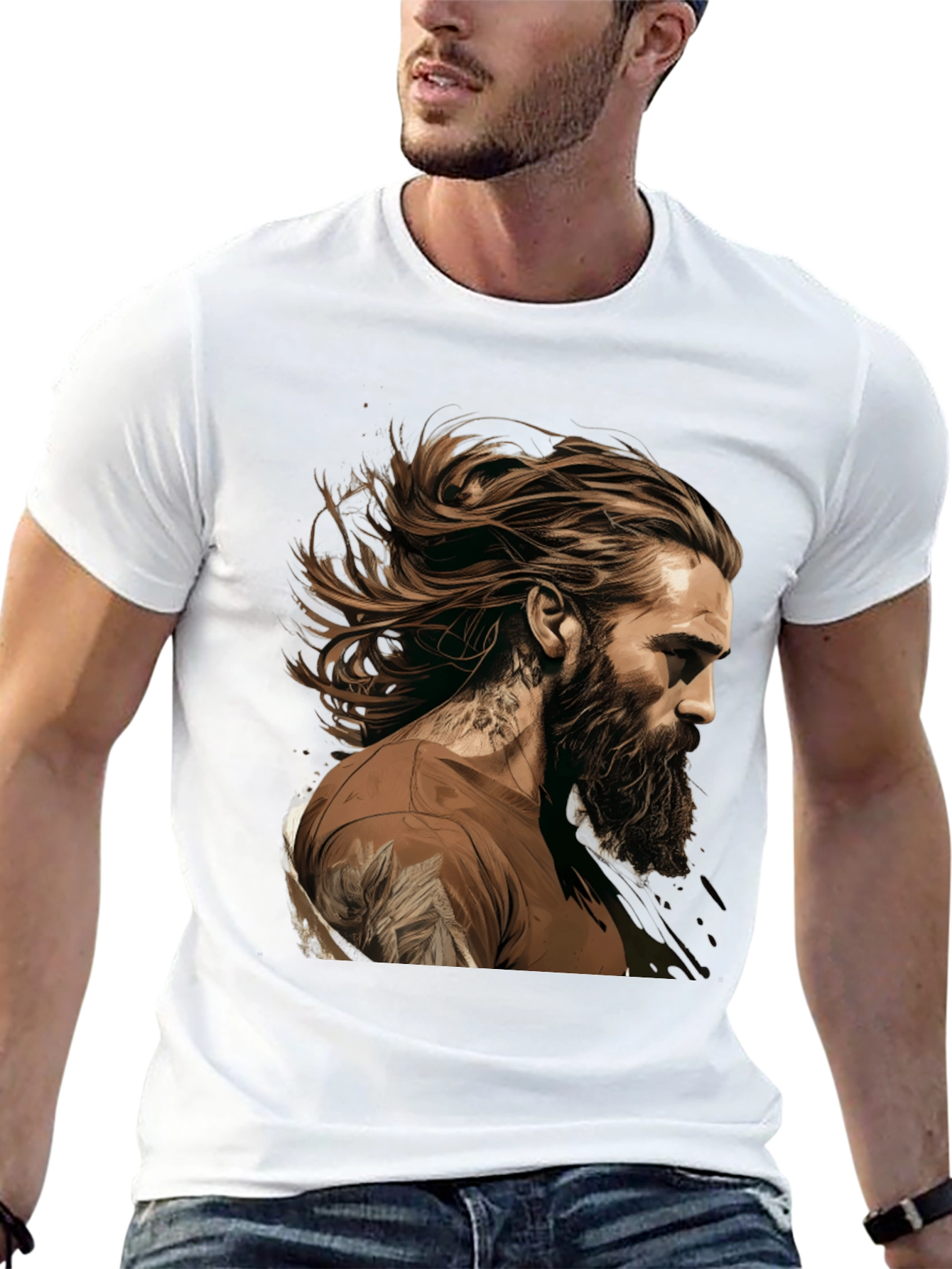 Bearded Man Graphic Tee - Black Casual Shirt