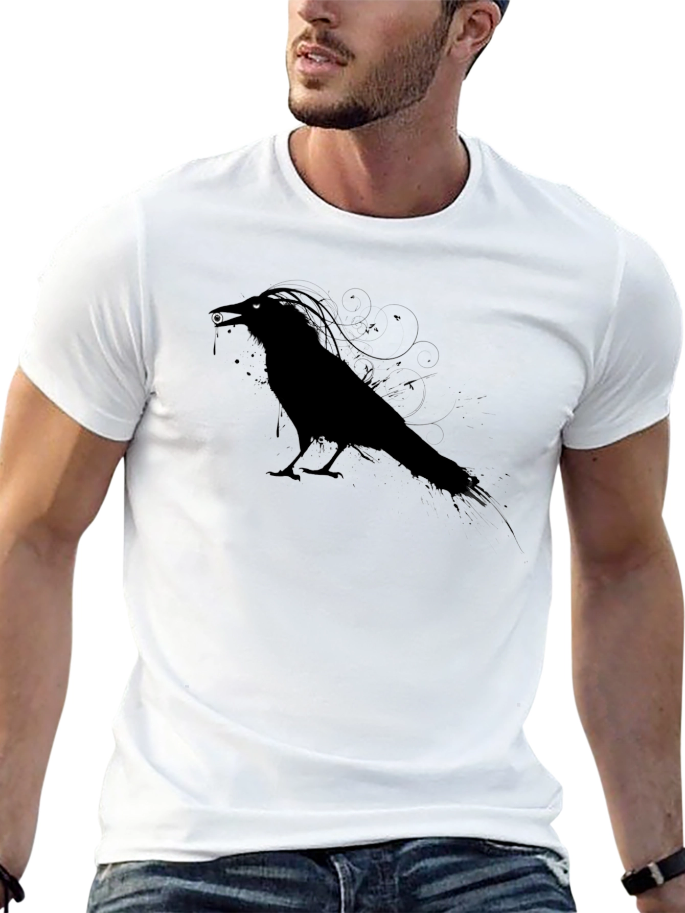Mens Crow Graphic Tee - Black Unique Design