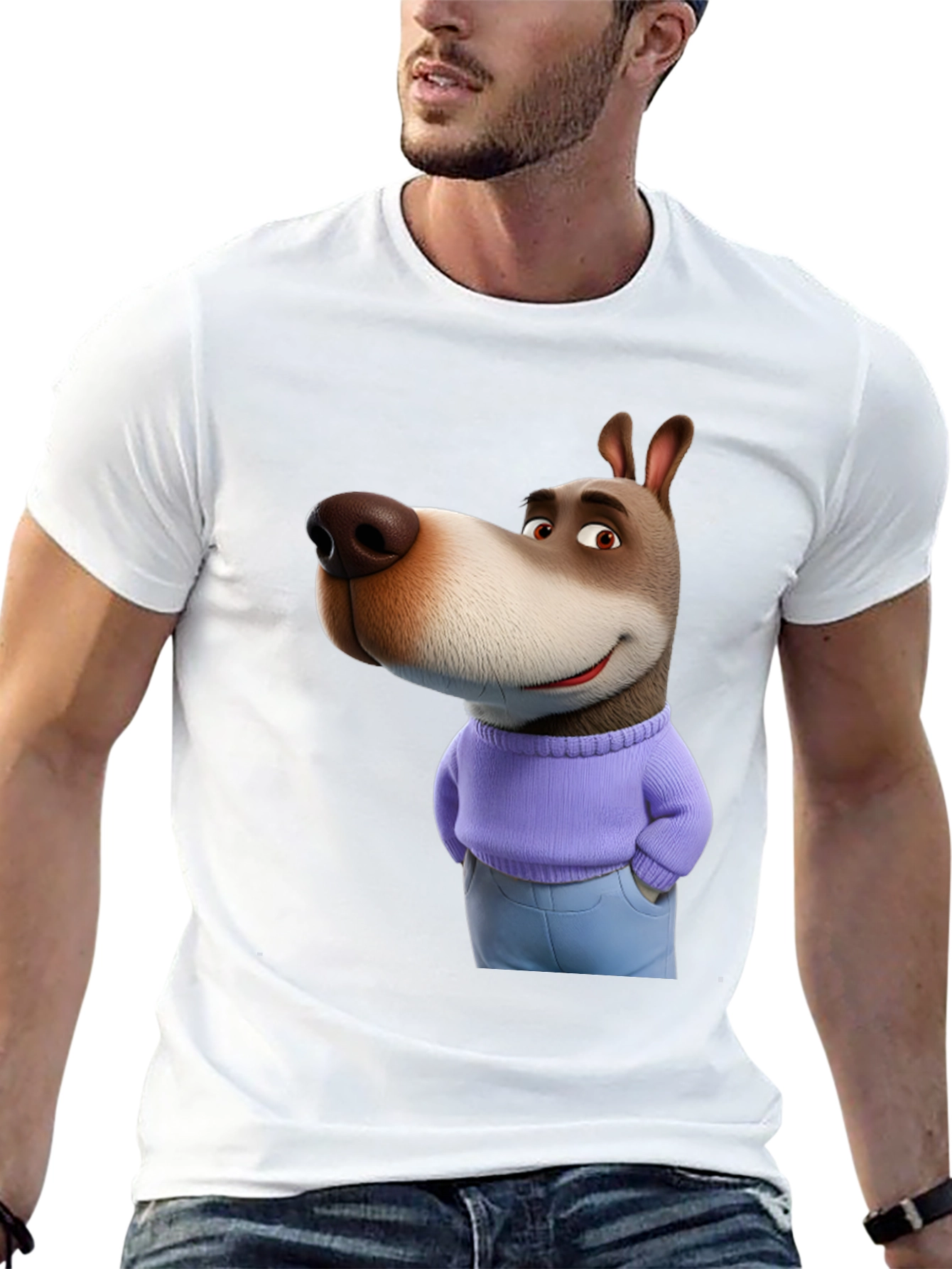 Cartoon Dog Graphic Tee - Novelty T-Shirt