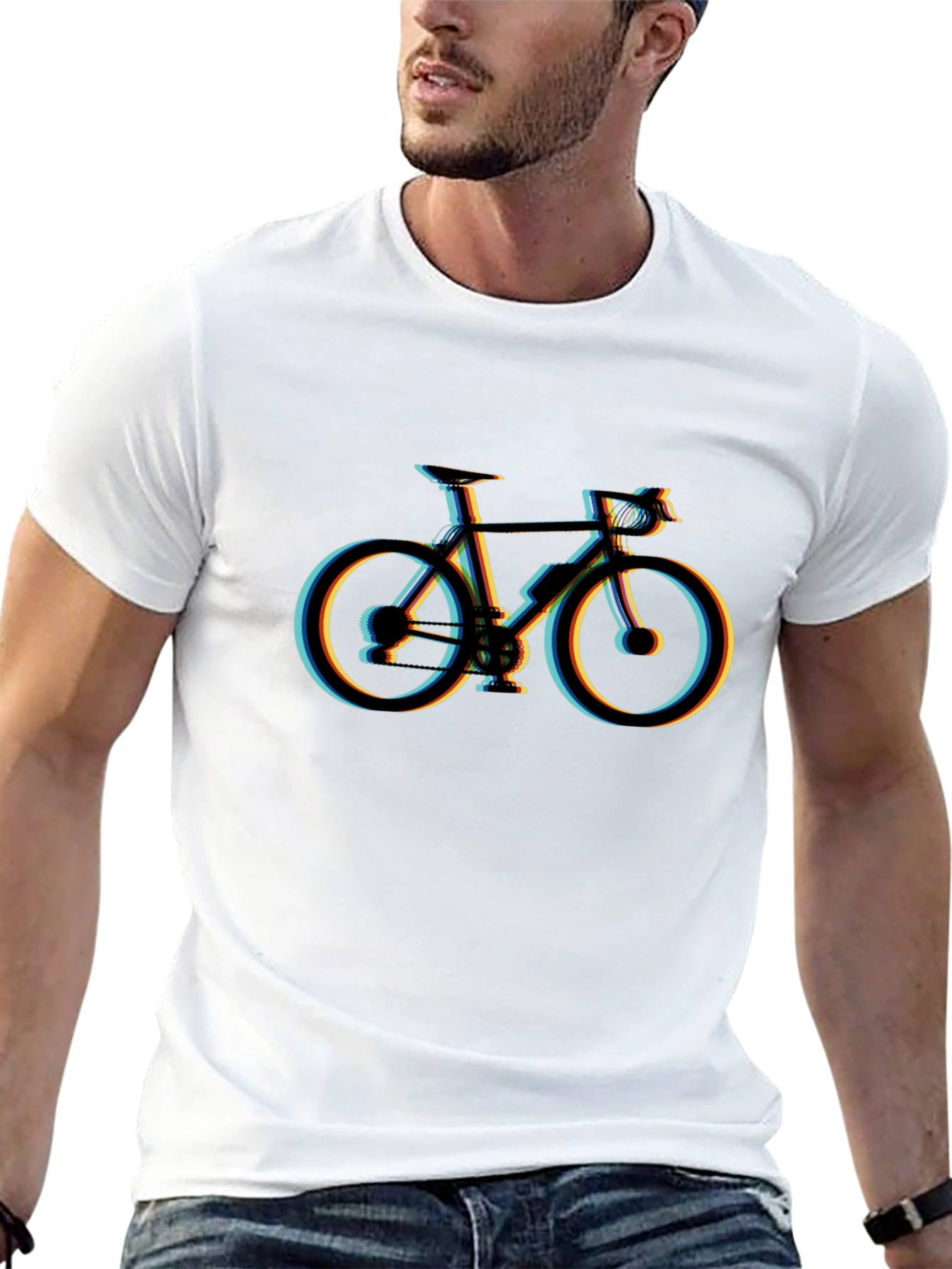 Mens Black T-Shirt with Bicycle Graphic