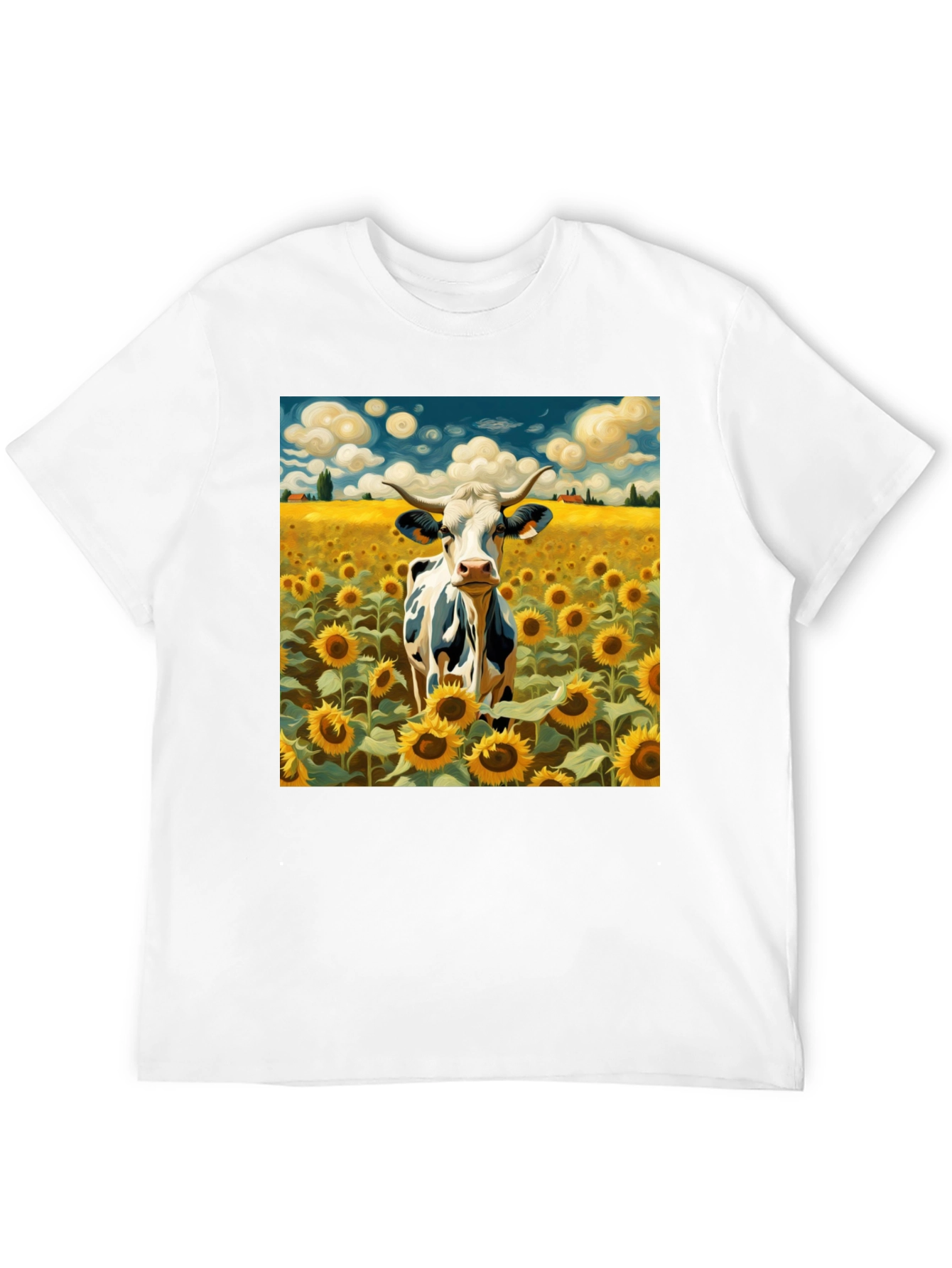Cow in Sunflower Field Graphic Tee