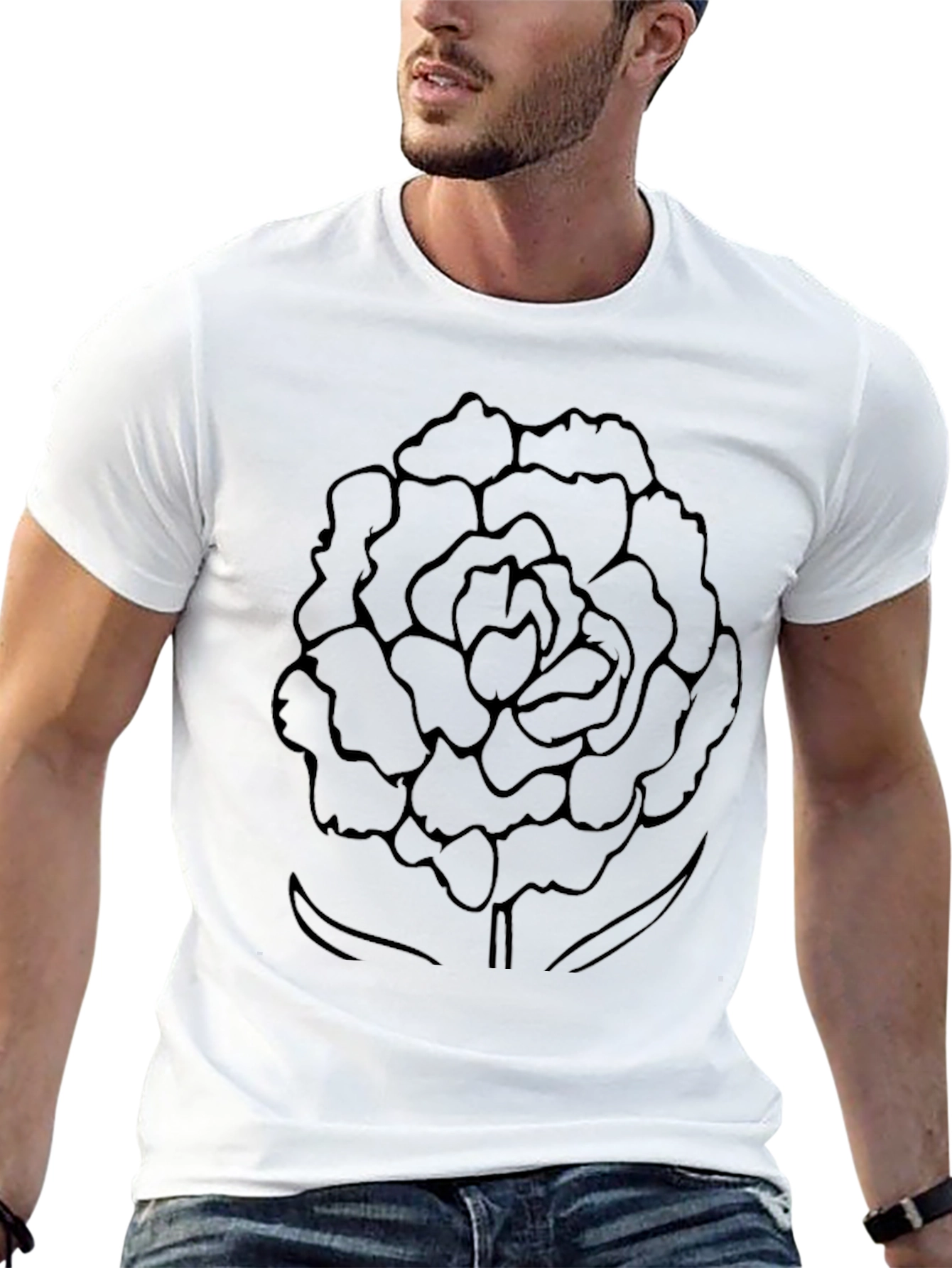 Black T-Shirt with Floral Outline