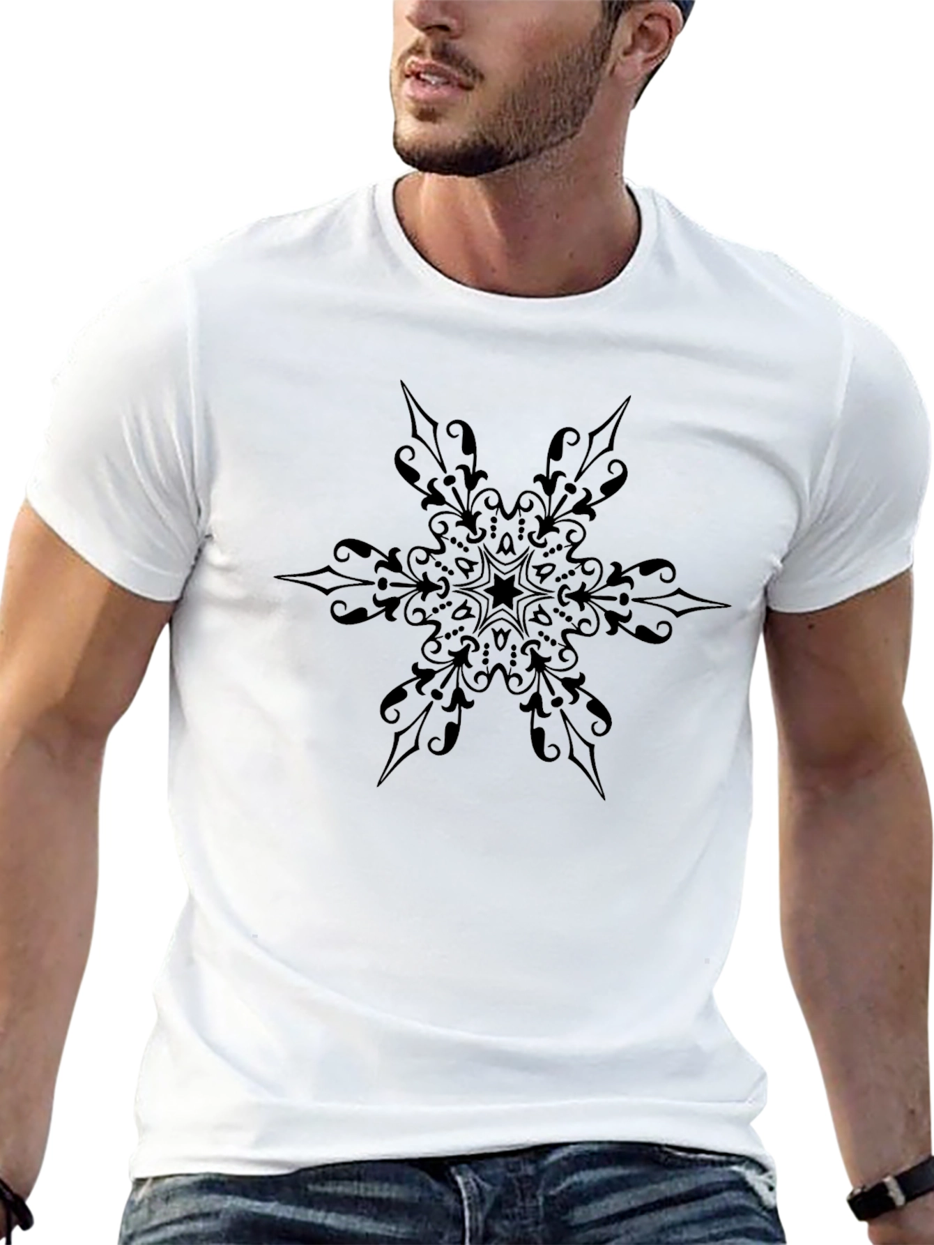 Elegant Black Floral Star Graphic Tee