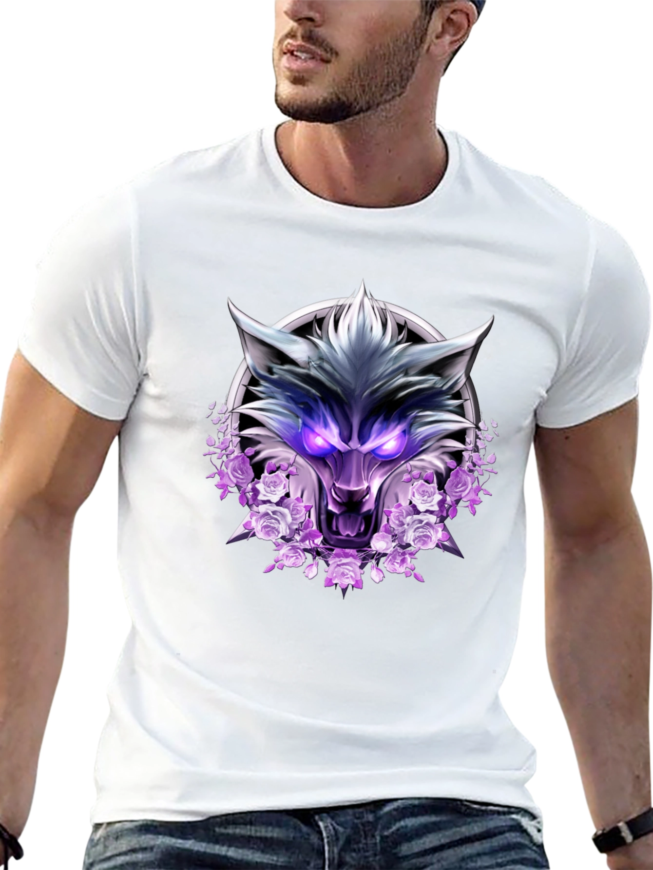 Wolf and Roses Graphic Print T-Shirt