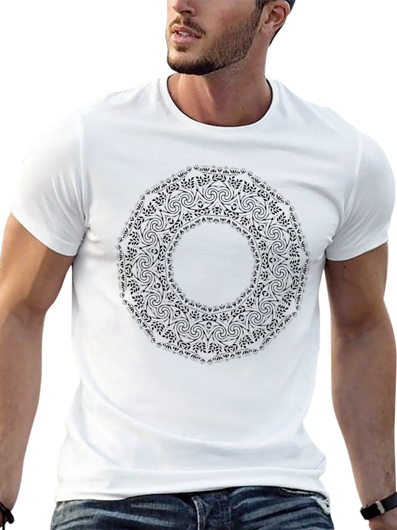 Mens Black Mandala Graphic T-Shirt