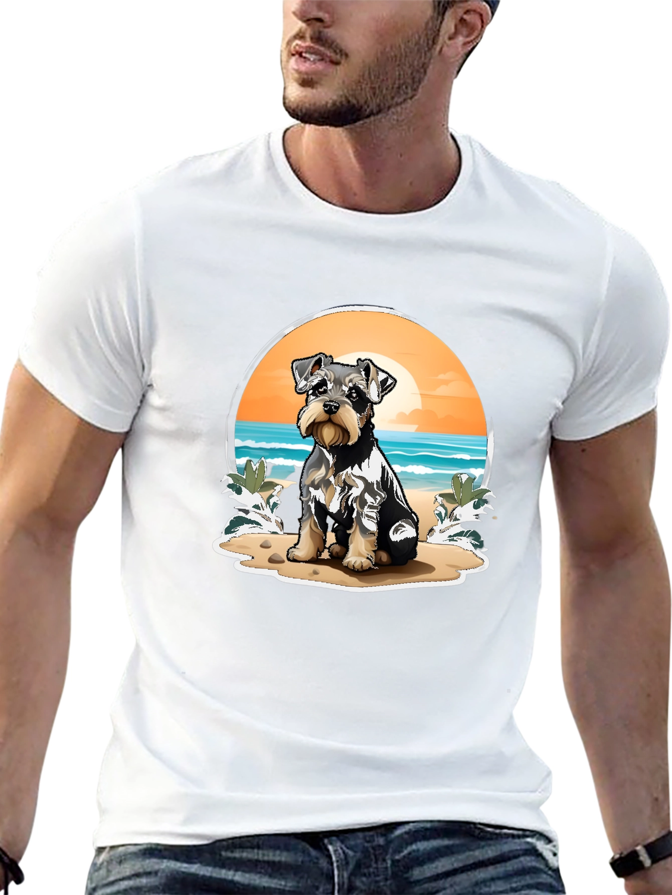 Dog Beach T-Shirt - Cute Schnauzer Pup Design