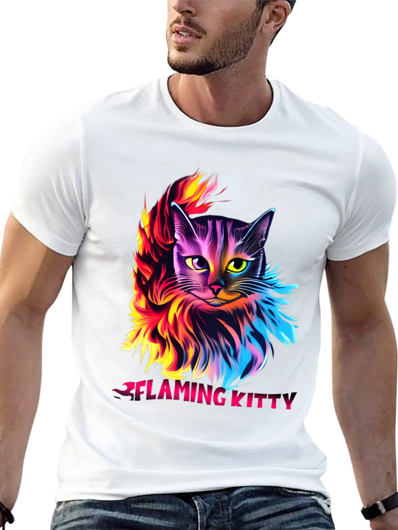 Flaming Kitty Graphic Tee - Unique Cat Design