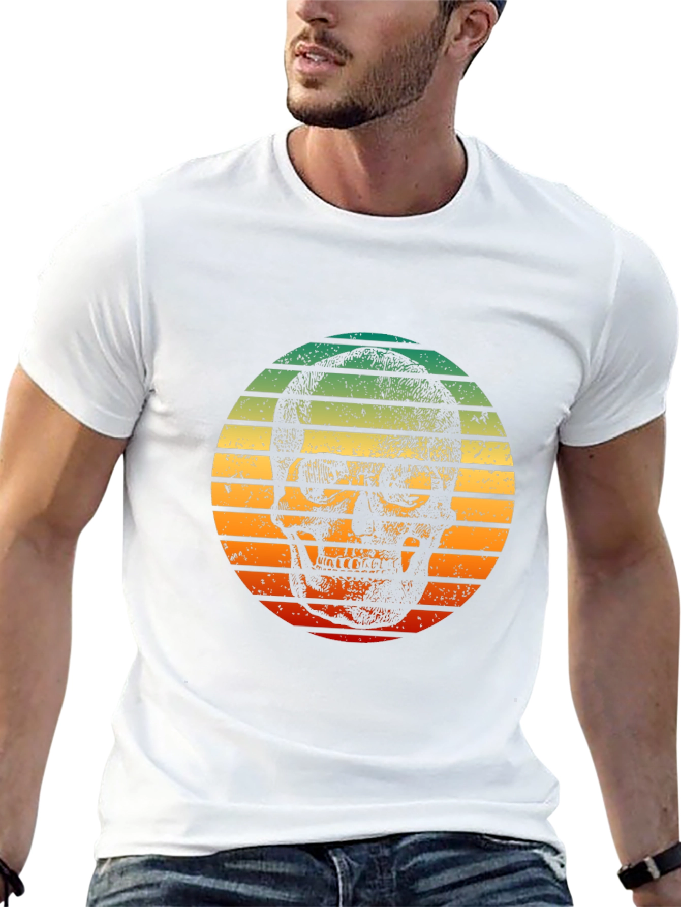 Skull Sunset Graphic Tee - Retro Style