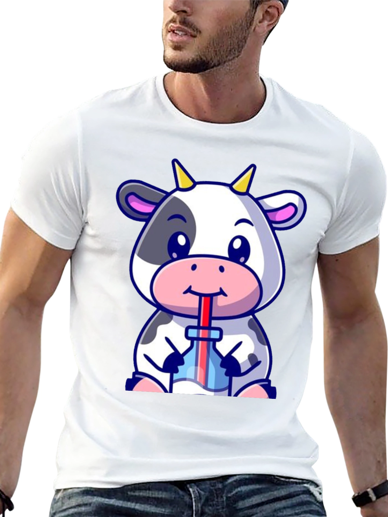 Cute Cow Drinking Bubble Tea T-Shirt