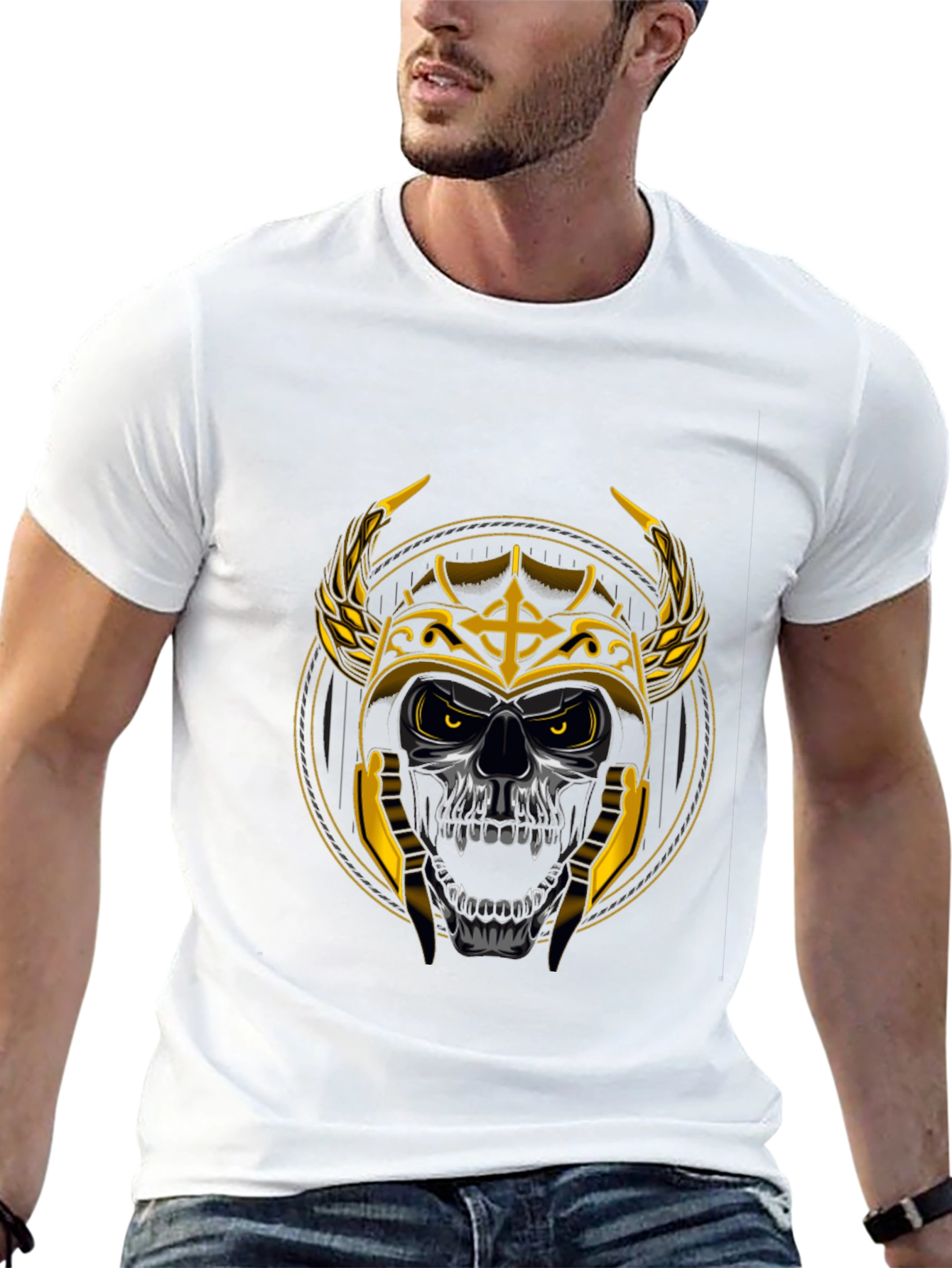 Skull Viking Helmet Graphic Tee - Black