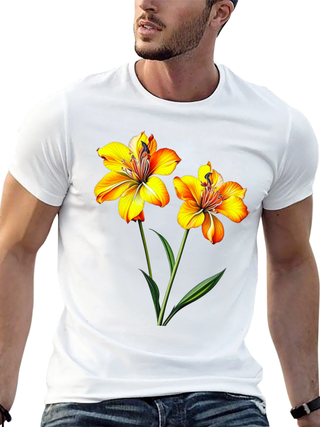 Floral Print Black T-Shirt for Men