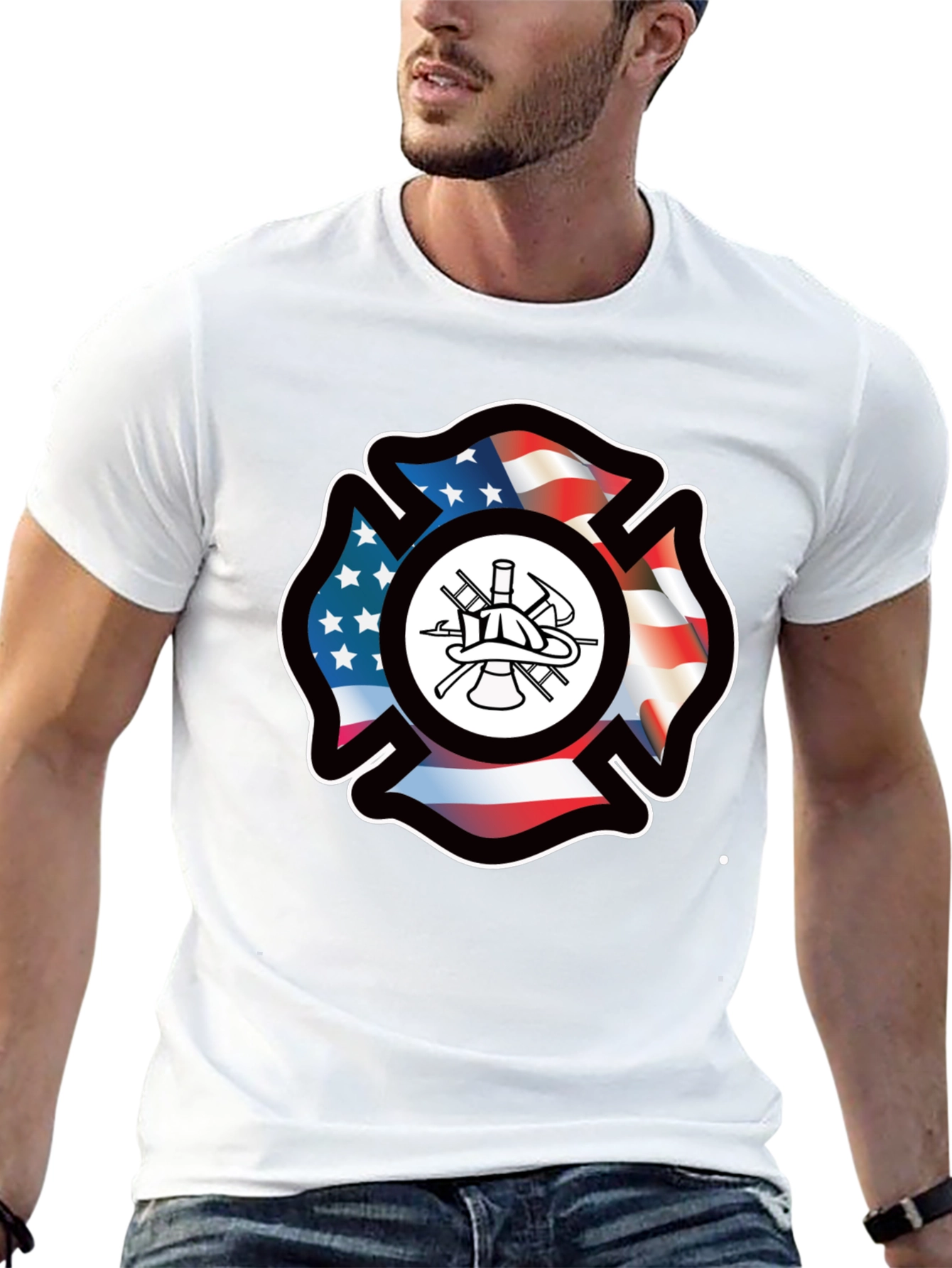 Firefighter Maltese Cross American Flag T-Shirt