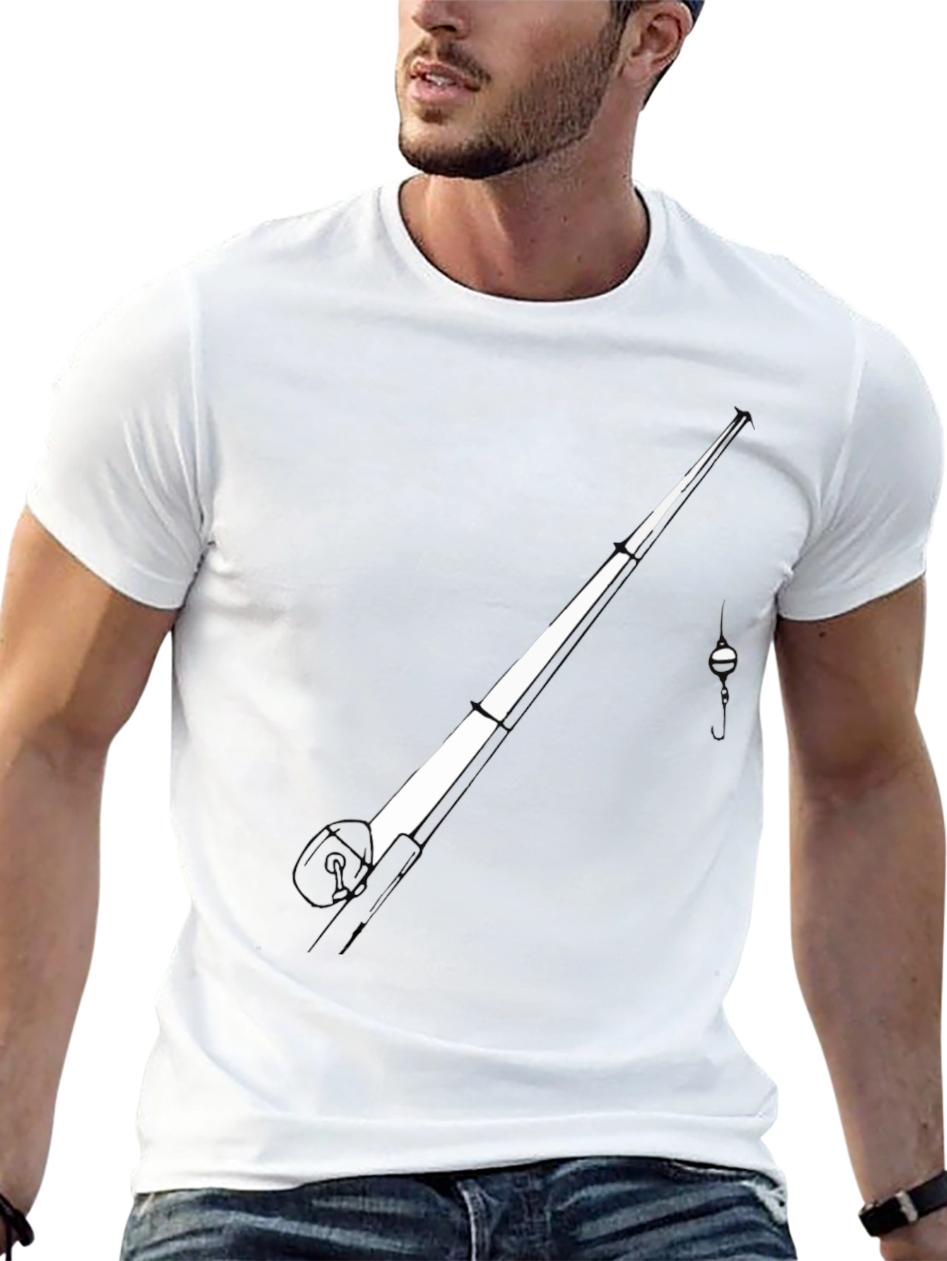 Fishing Rod Graphic Tee - Black Cotton Blend
