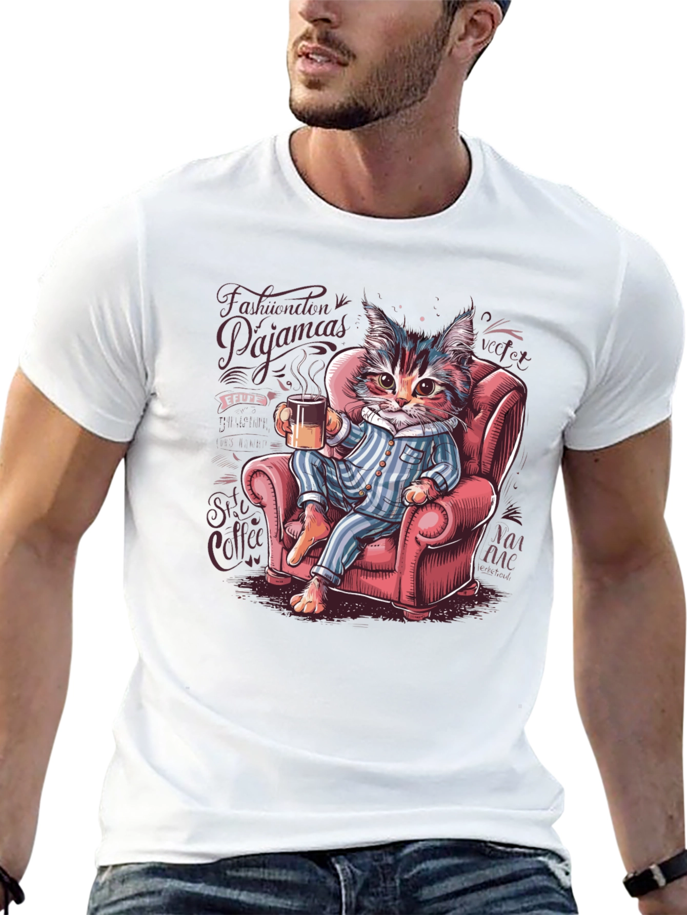 Cat in Pajamas Graphic Tee - Cozy & Stylish