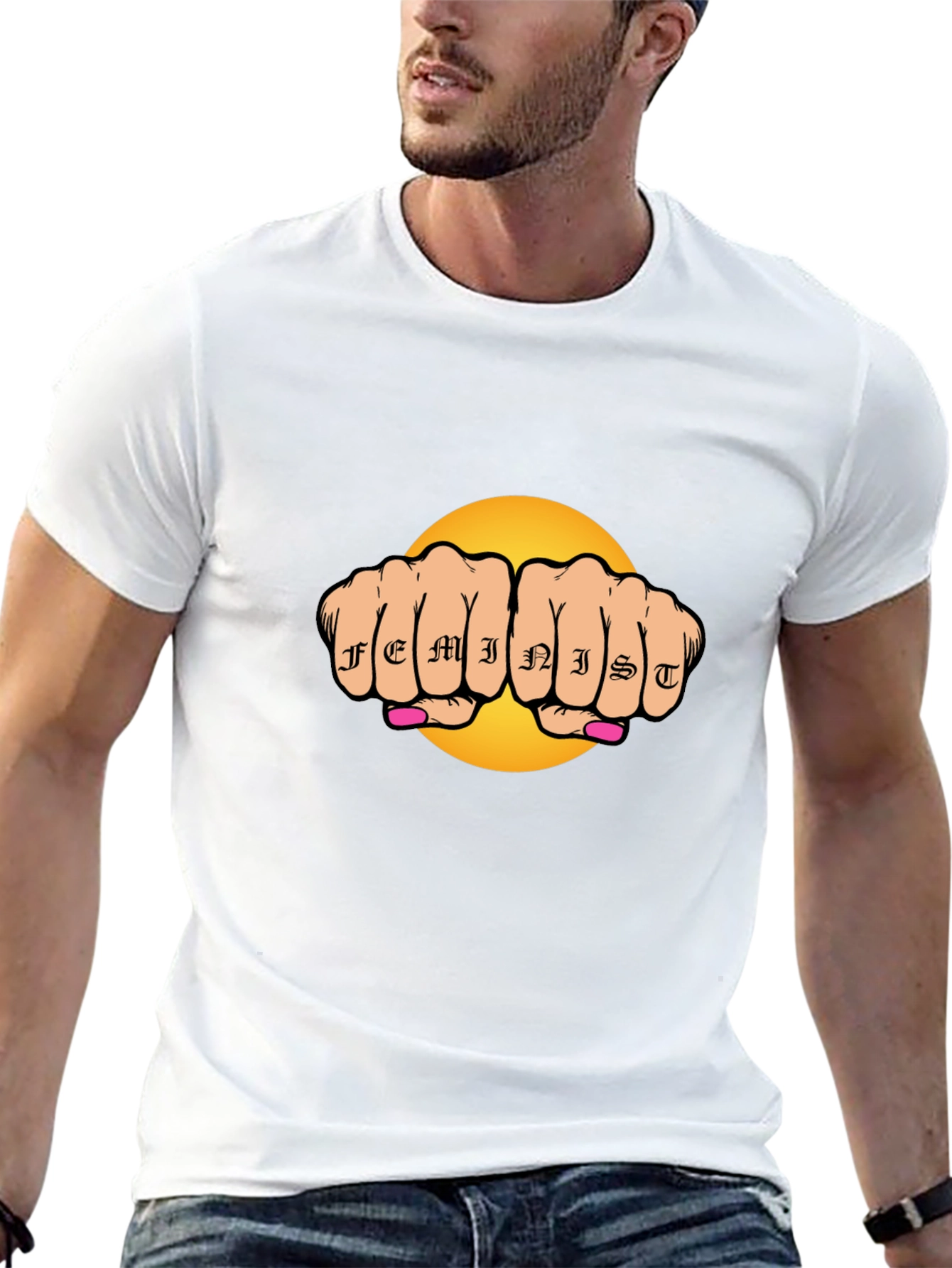 Feminist Tattoo Fist Graphic Black T-Shirt