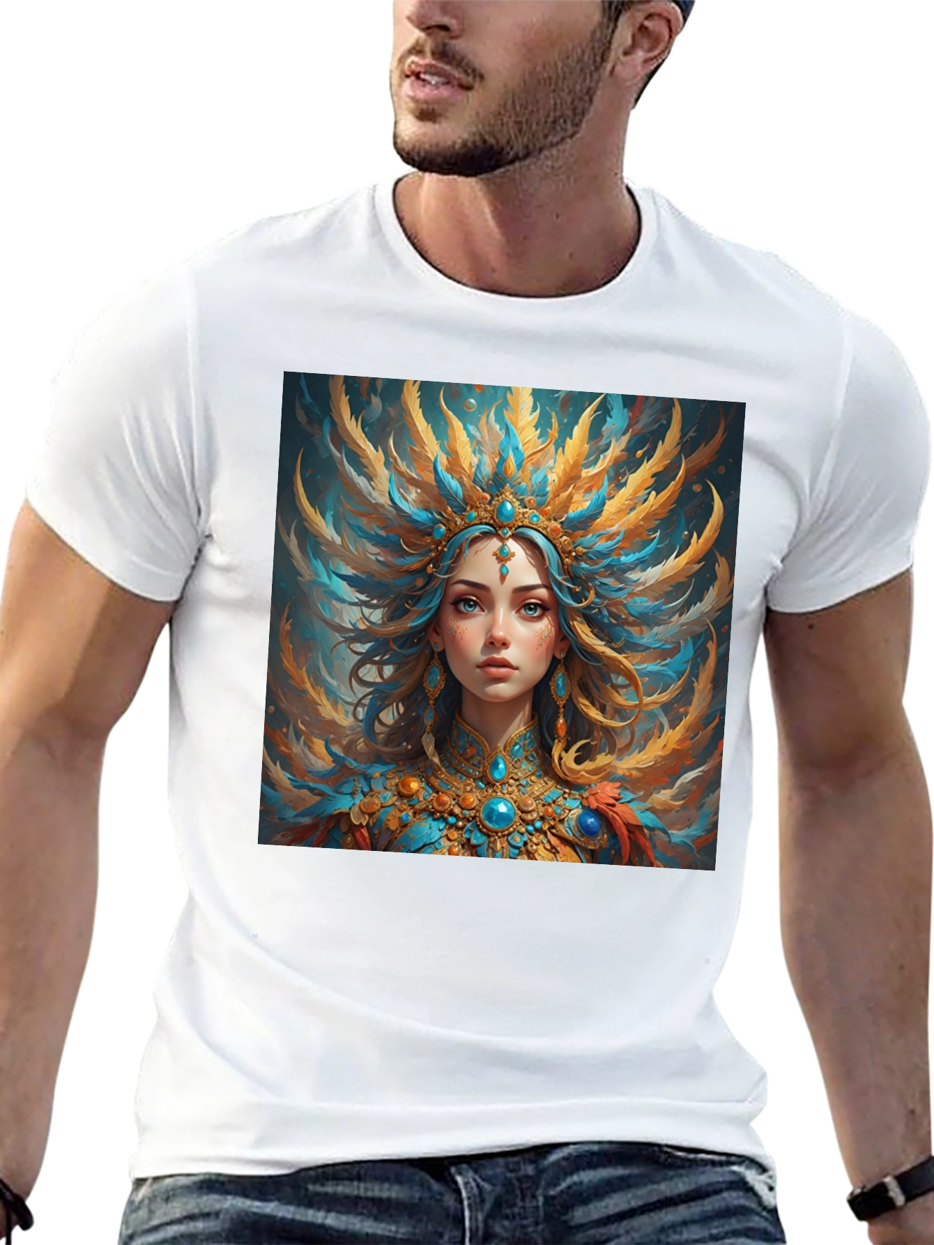Artistic Graphic Tee: Woman with Headdress