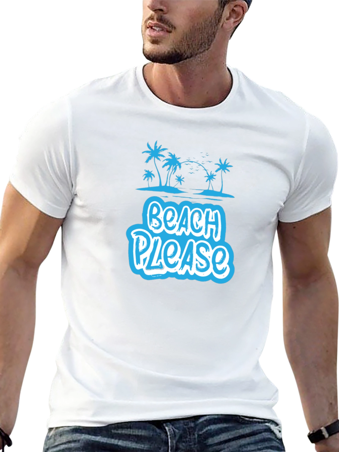 Beach Please Graphic Tee - Black Cotton Shirt