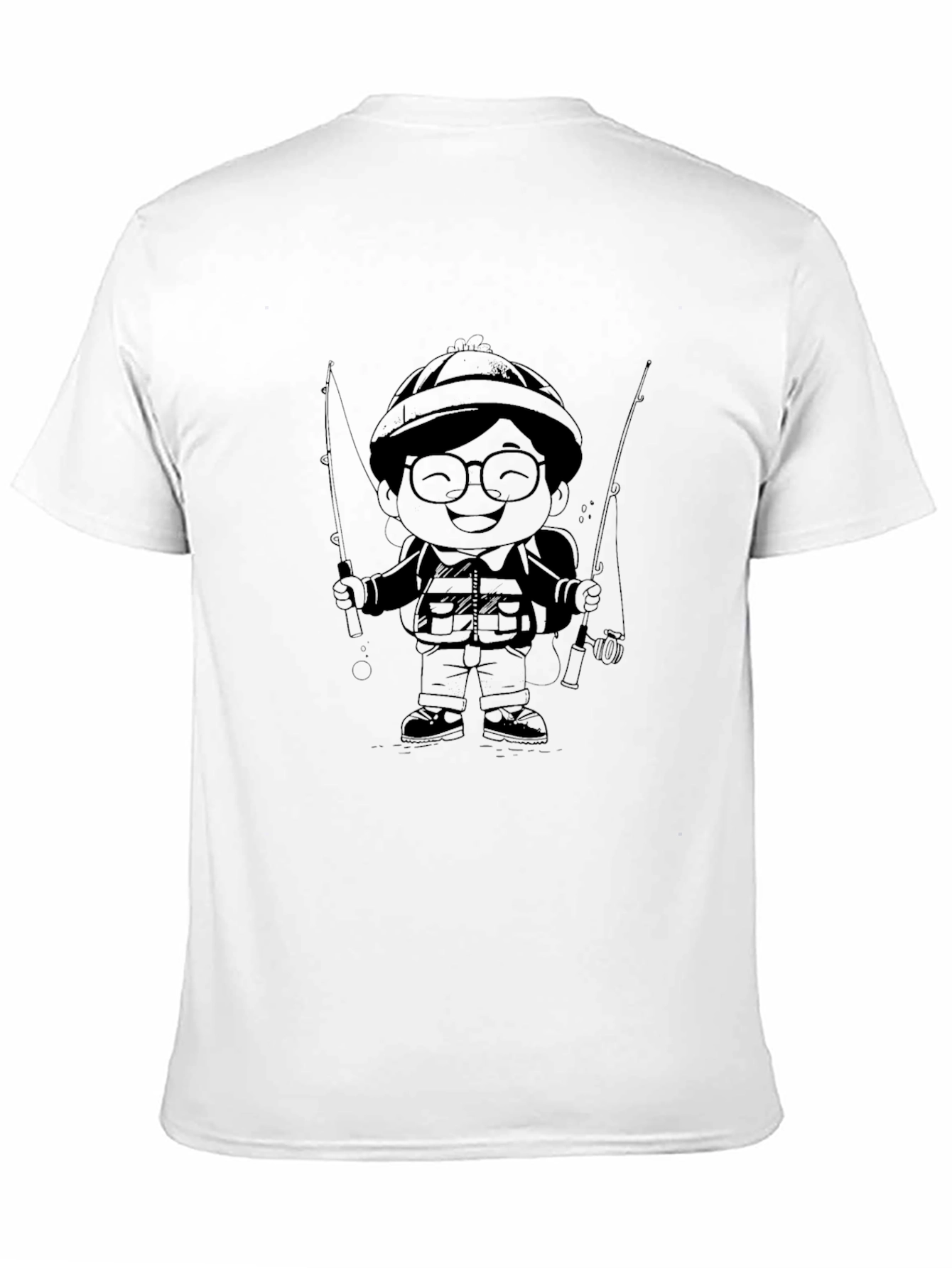 Cartoon Fisherman Graphic Tee - Black
