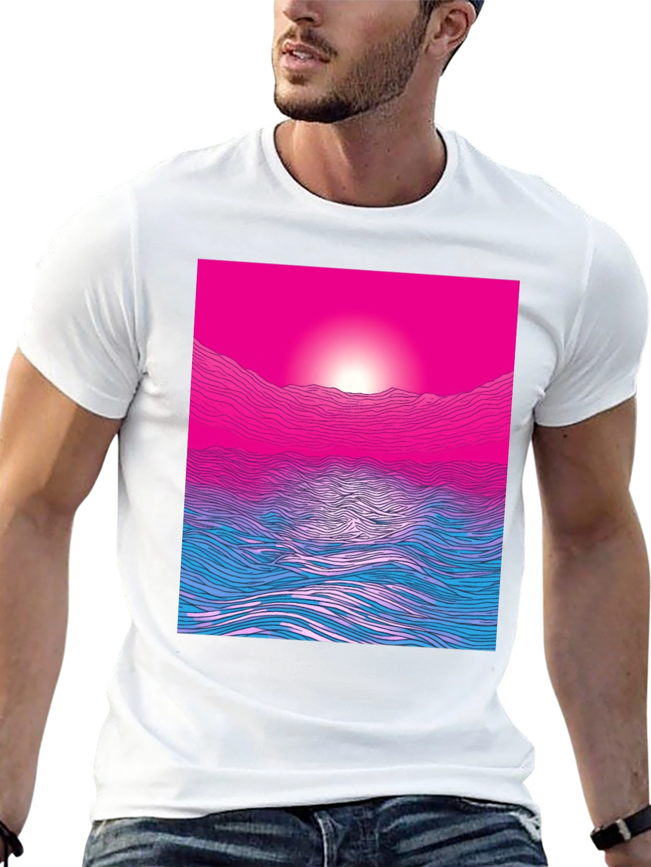 Sunset Waves Graphic Tee - Modern Print Soft Cotton