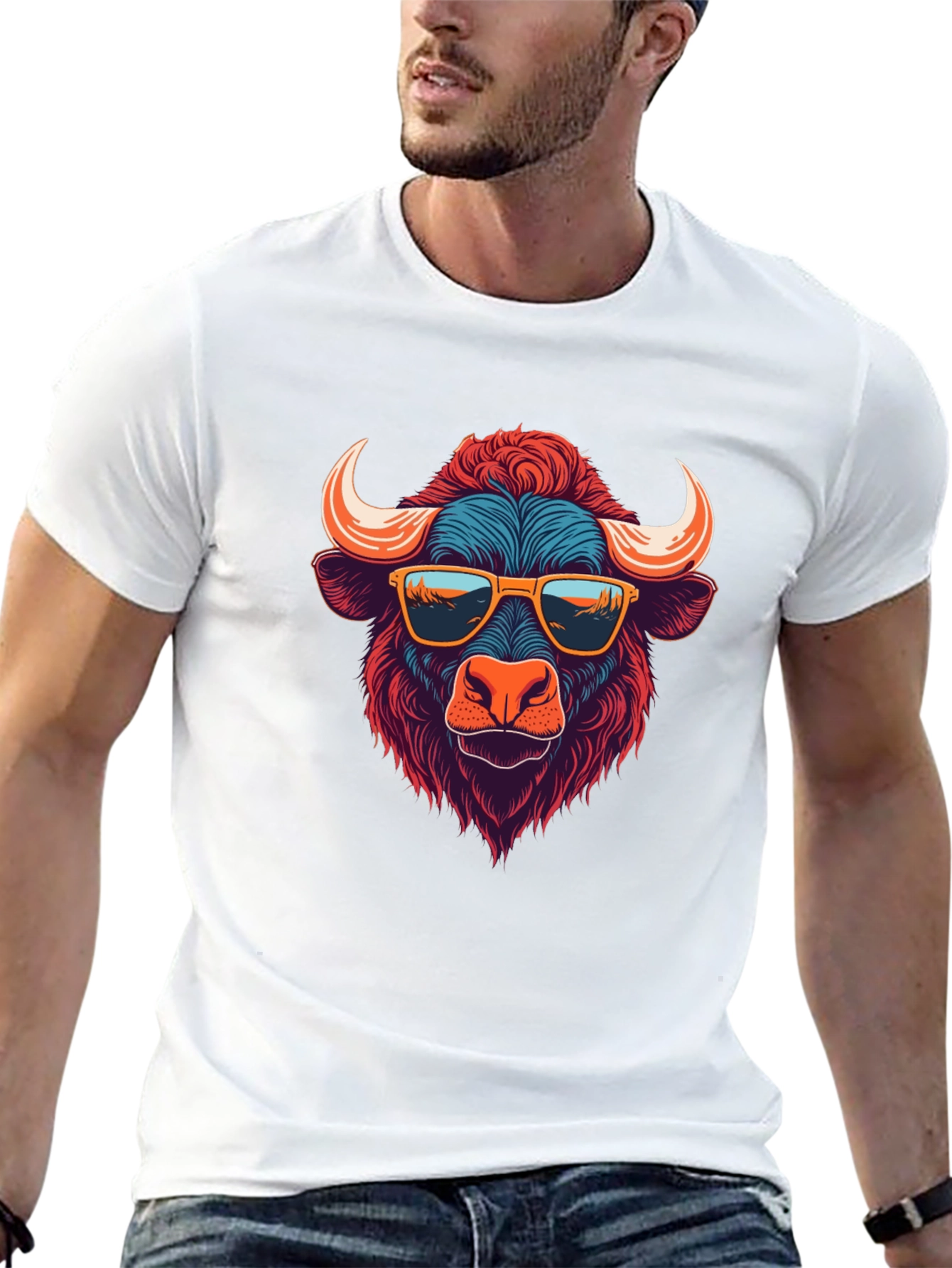 Cool Buffalo Graphic Tee - Black Cotton T-Shirt