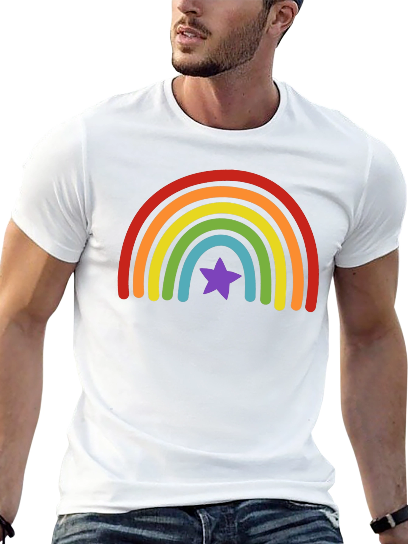 Rainbow Star Graphic Tee - Black Cotton Shirt